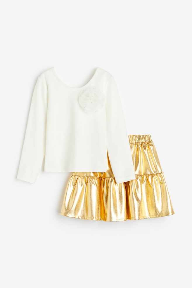 2-piece top and skirt set - White/Gold-coloured/Black/Pink - 1