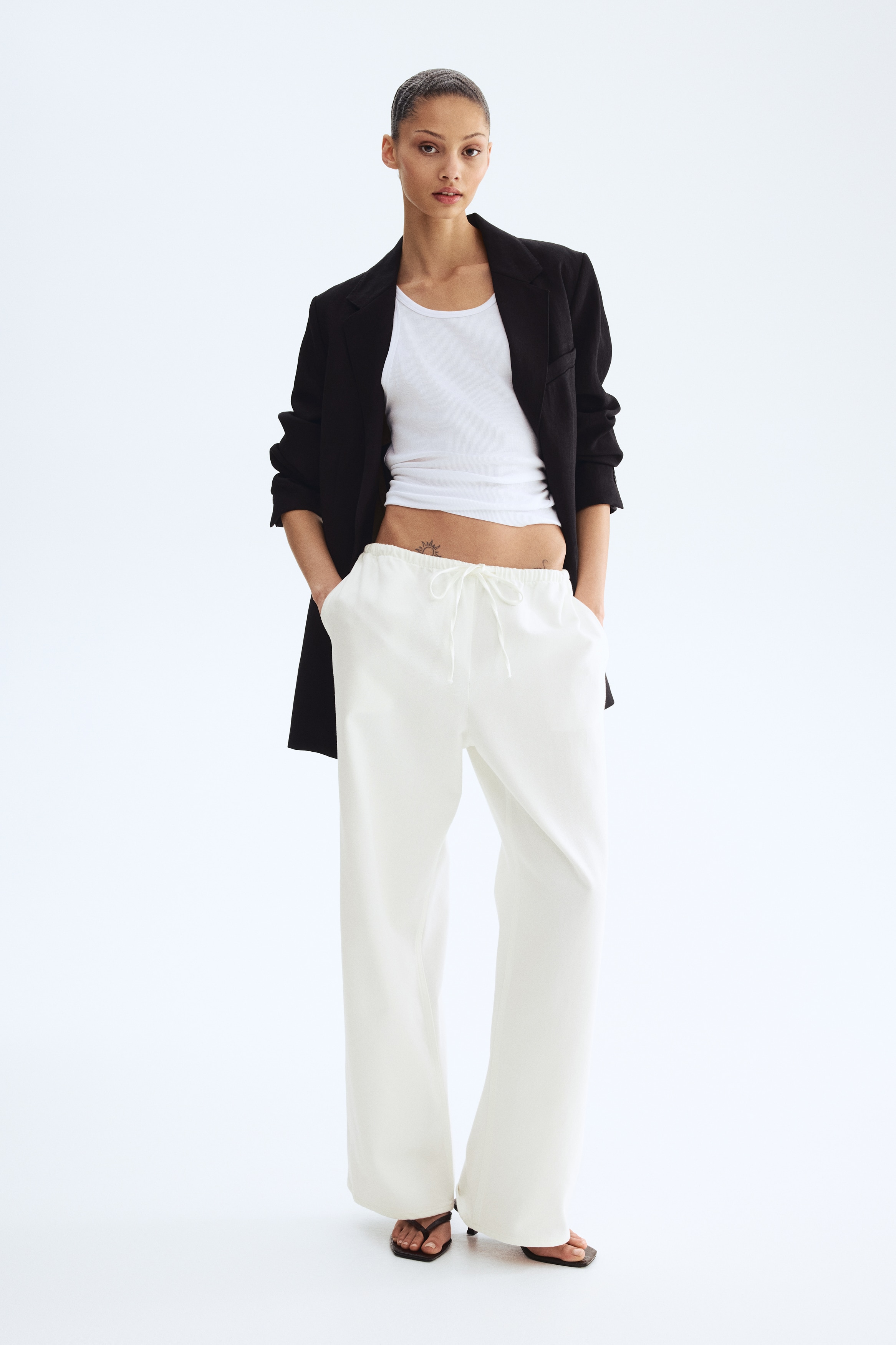 Denim drawstring trousers - White/Dark denim blue/Light denim blue/Denim blue