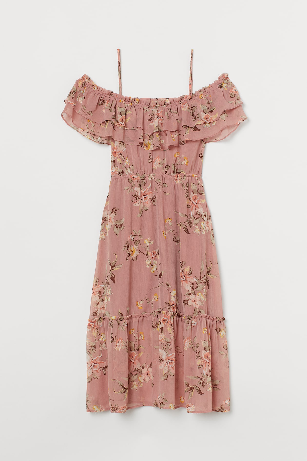 Open-shoulder Dress - Short sleeve - Midi - Dusty rose/floral - Ladies ...