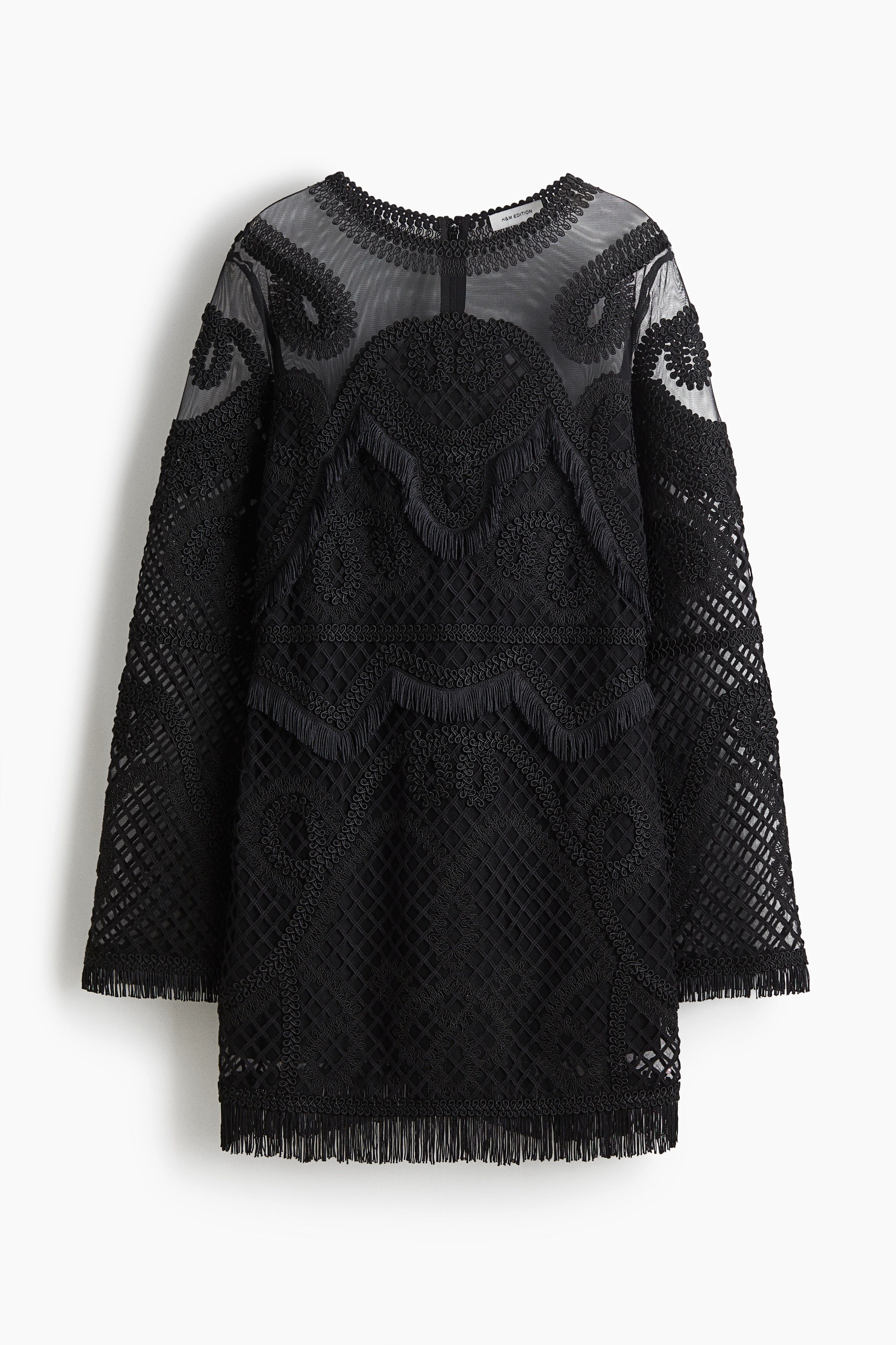 Embroidered mesh dress - Black