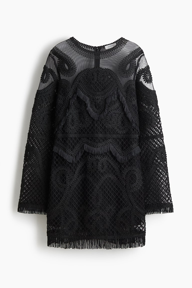 black mesh dress h&m Women's Black Embroidered Mesh Dress