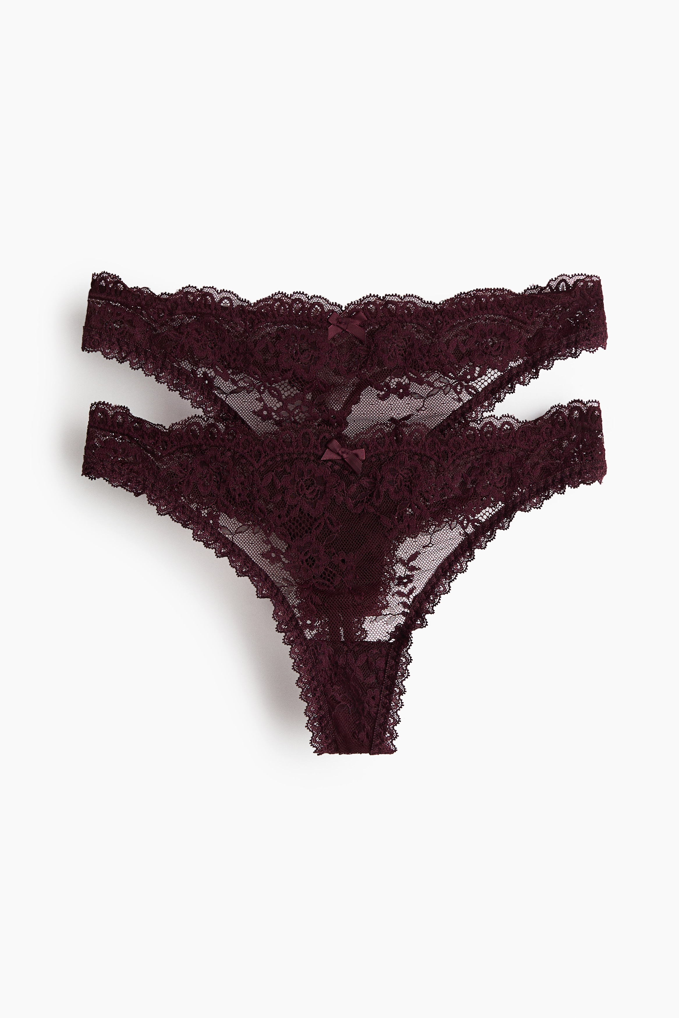 2-Pack Lace Thong Briefs - Burgundy