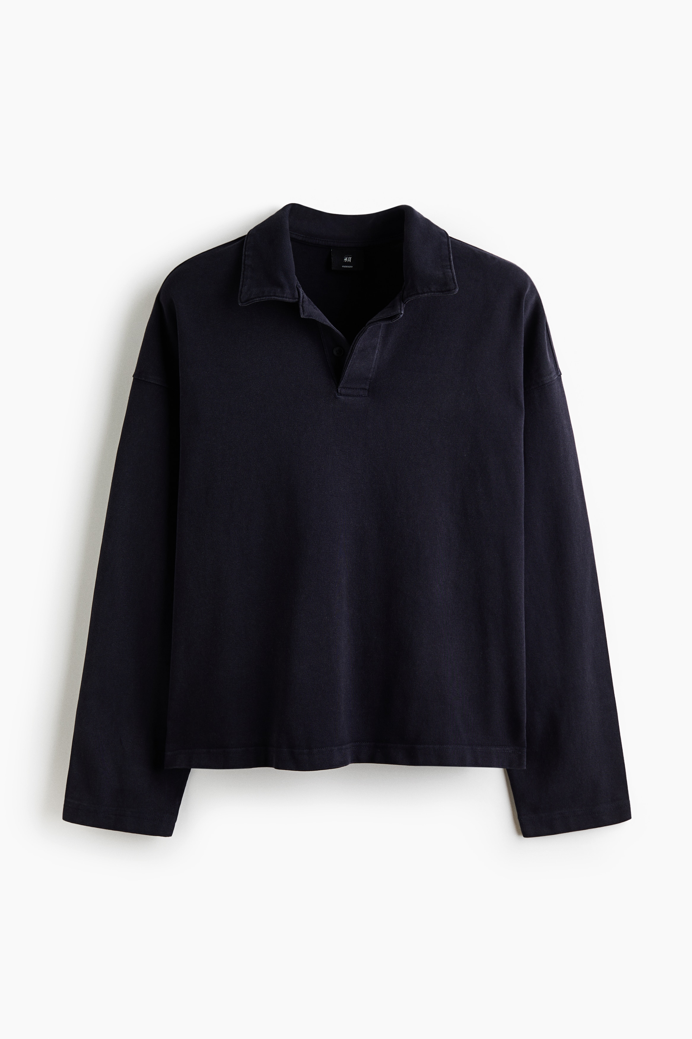 Oversized Long-Sleeved Polo Shirt - Navy blue/Burgundy