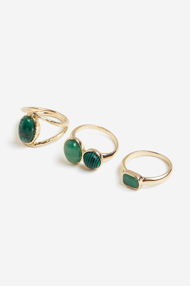 3-pack rings - Gold-coloured/Green - 1