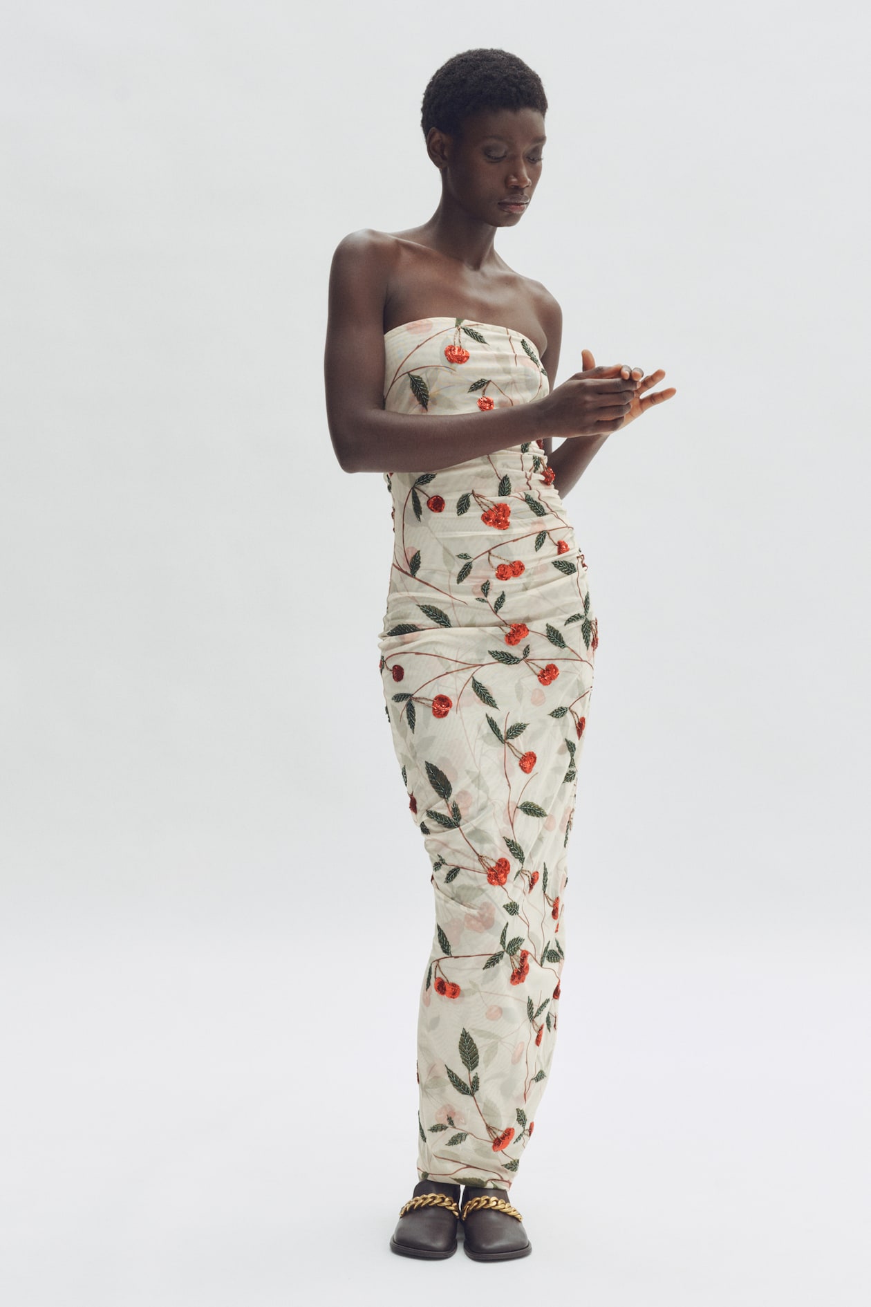 Cherry-Print Mesh Tube Dress - image 4