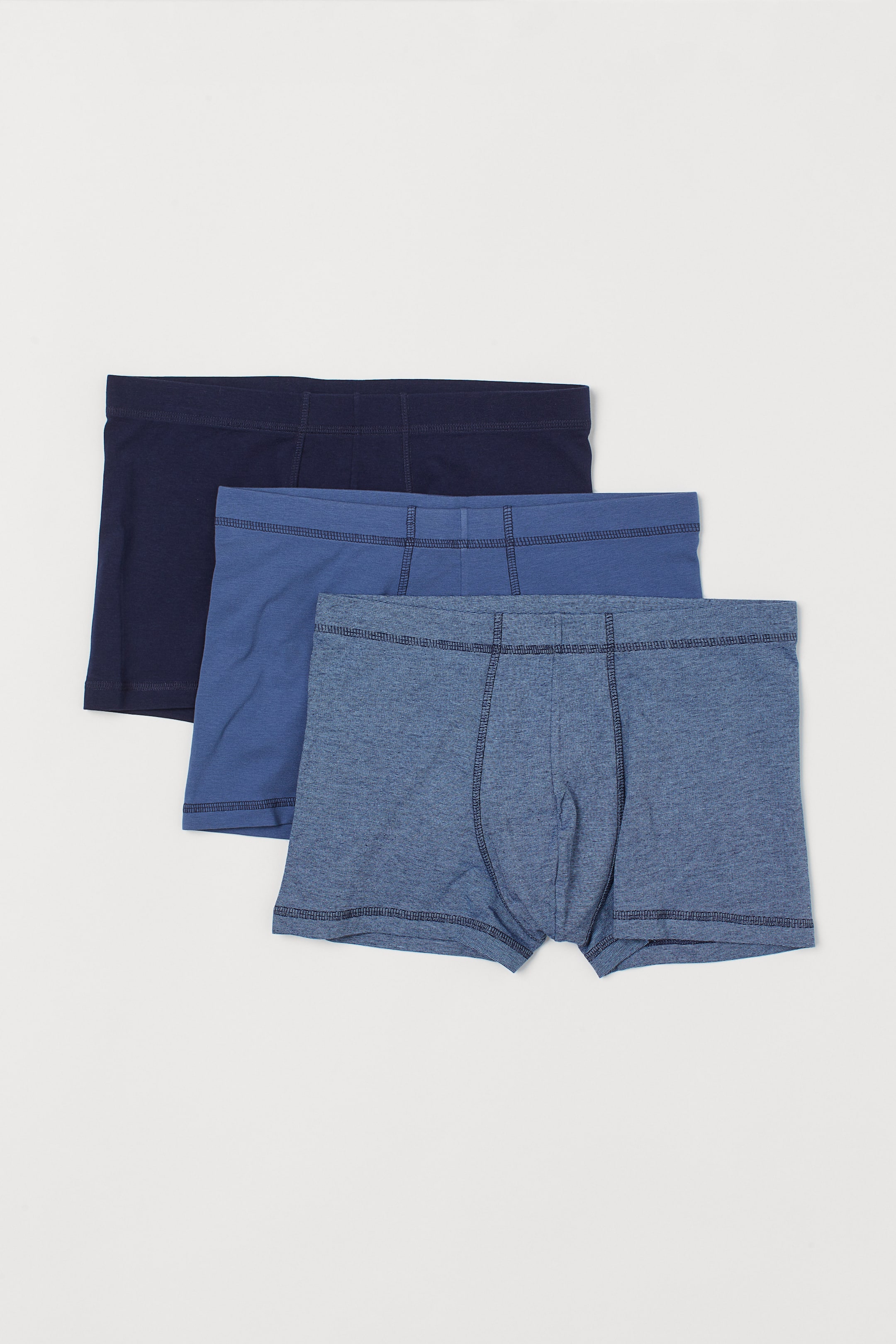 查看大圖: 3-pack short cotton trunks - 藍色 - Men | H&M 1