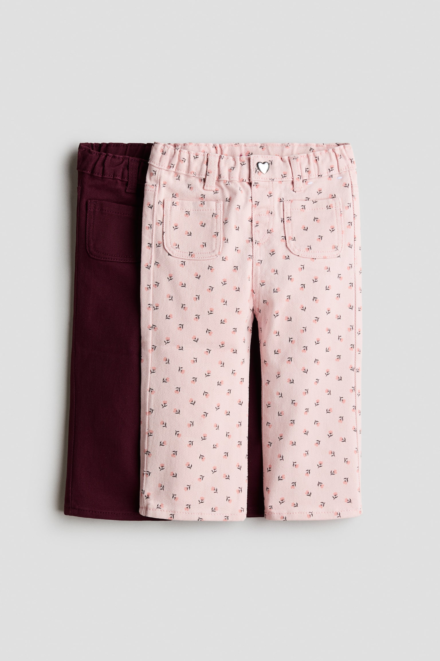 2-pak bukser i twill - Lys rosa/Blomstret/Mørkeblå/Blomstret