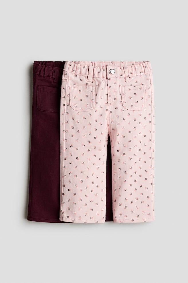 Pack de 2 calças em sarja - Rosa claro/Floral/Azul escuro/Floral - 1