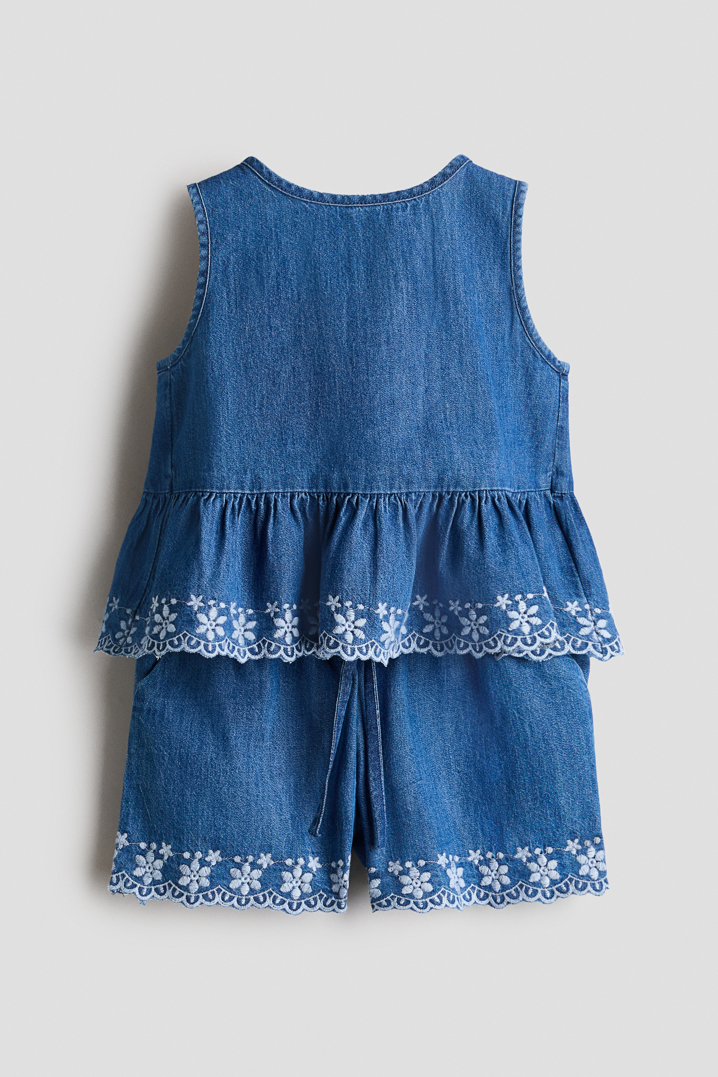2-Piece Embroidered Cotton Denim Set