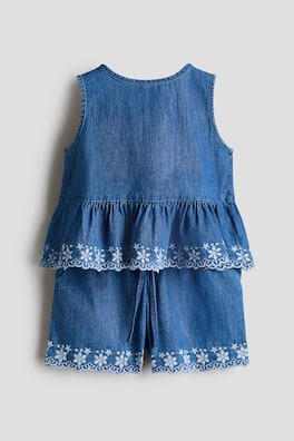 2-delat broderat set i bomullsdenim