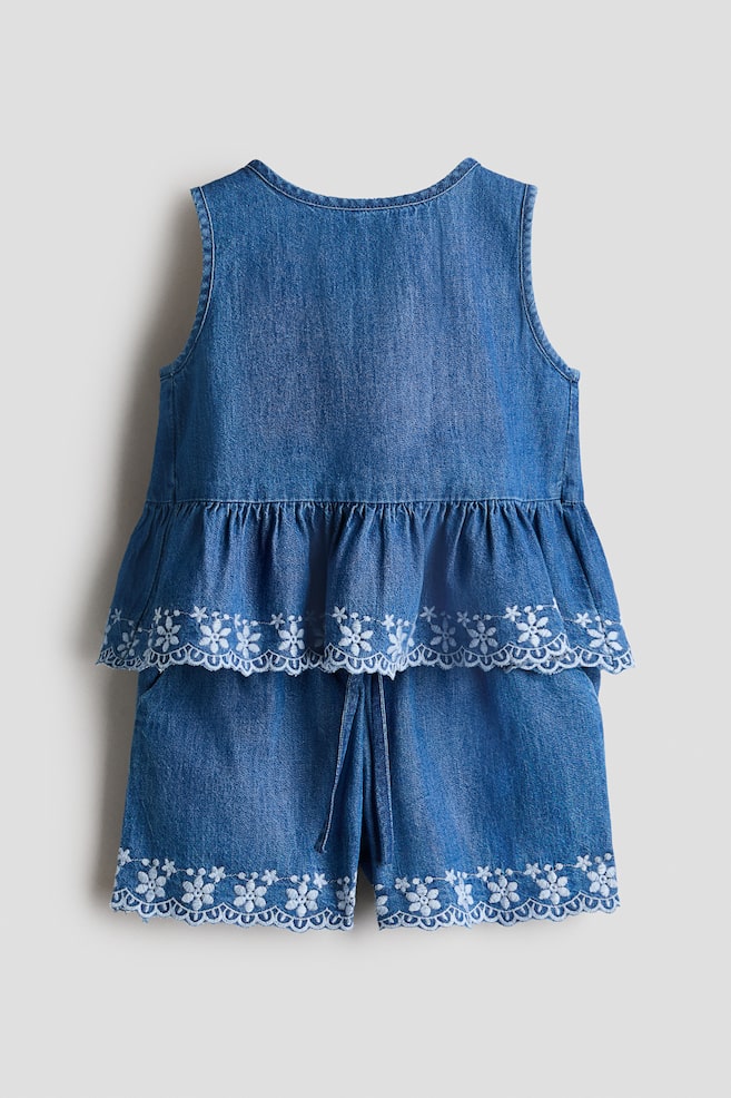 2-Piece Embroidered Cotton Denim Set - Denim blue - 1