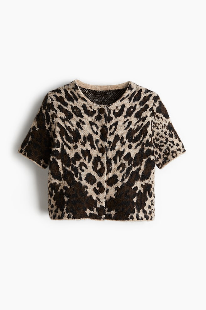 Jacquard-knit cardigan - Beige/Leopard print - 1