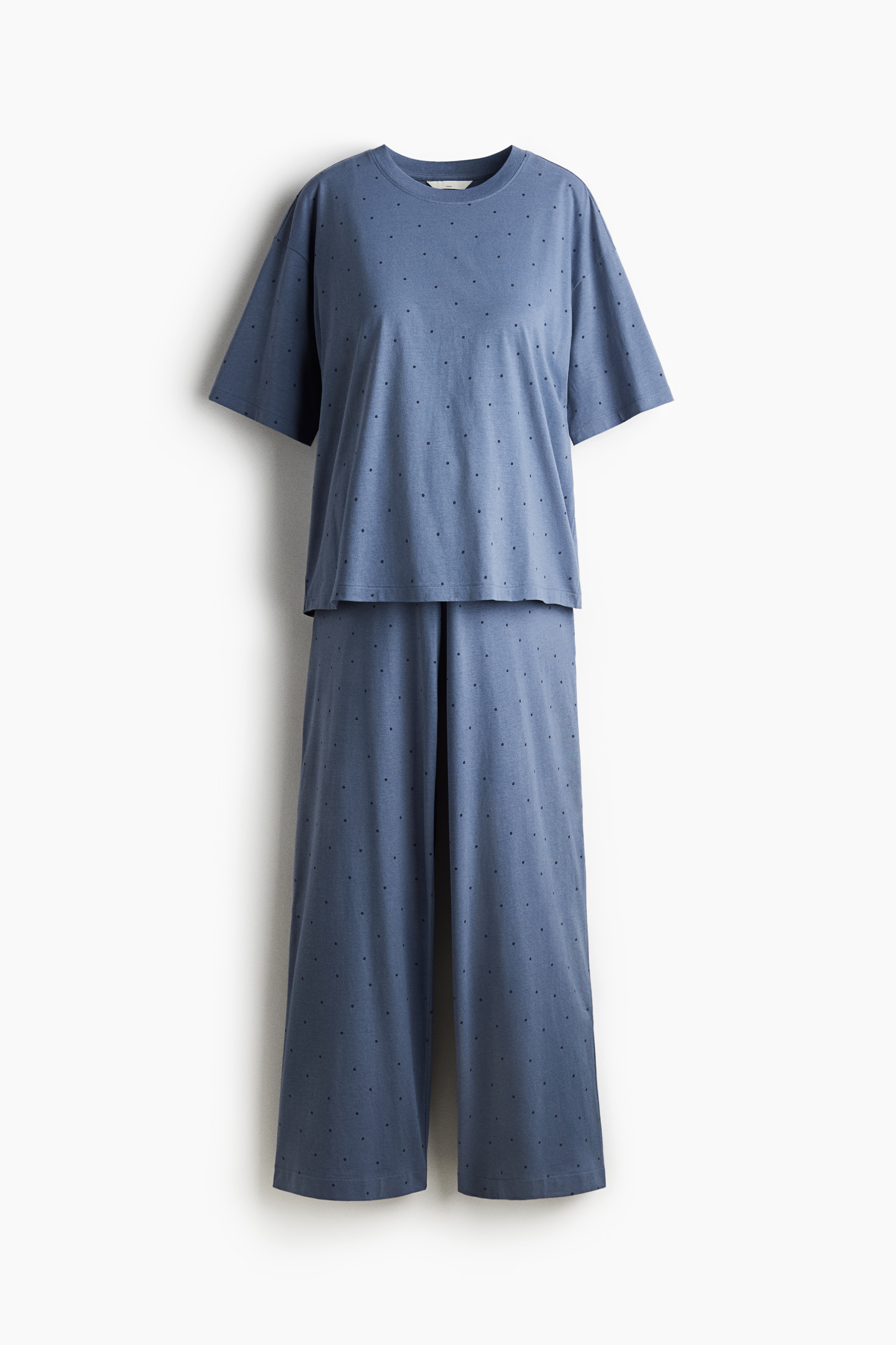 MAMA Before & After Pamuklu Pijama Takımı - Güvercin mavisi/Puantiyeli/Beyaz/Kalpler