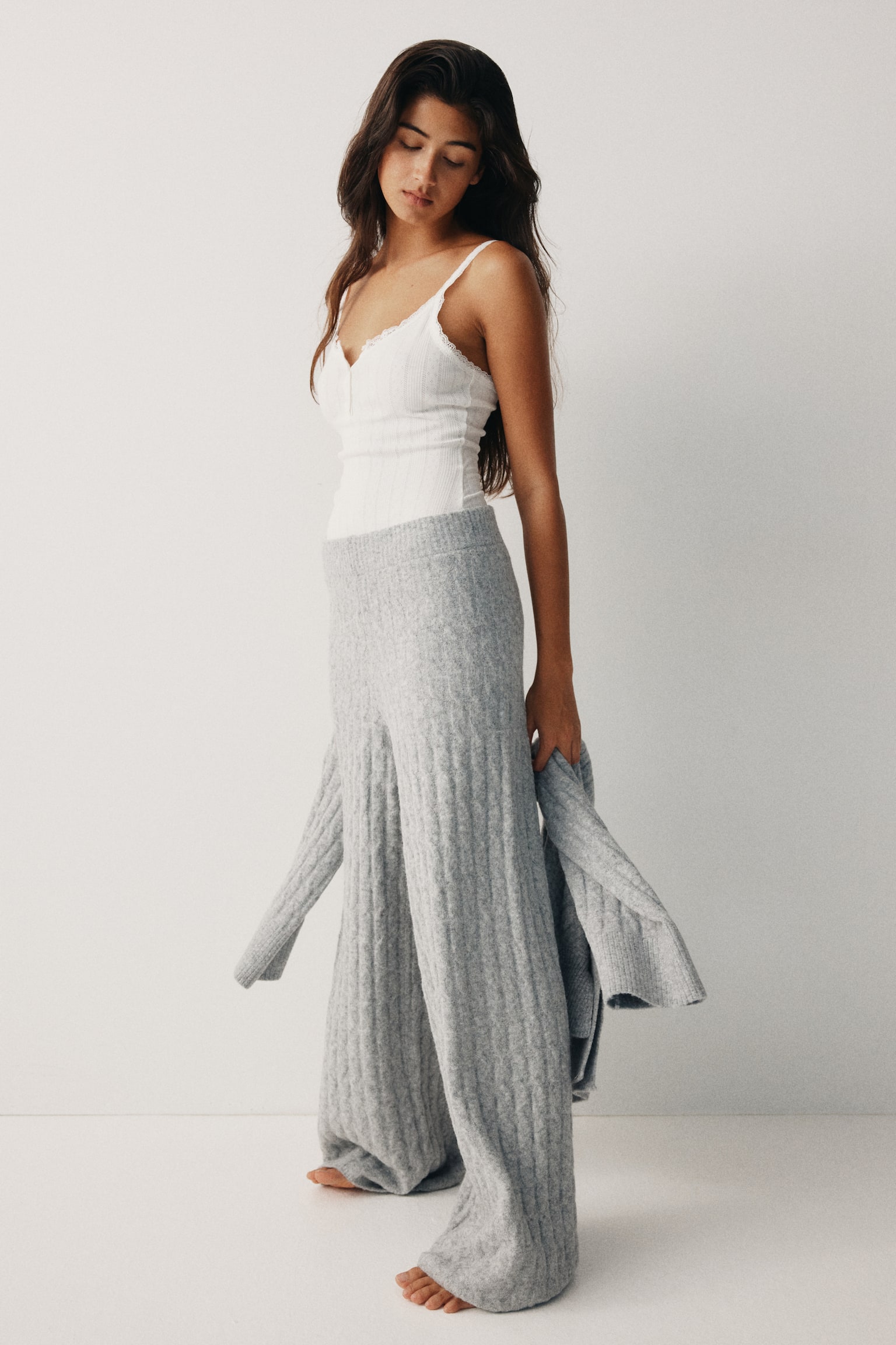 Cable-knit trousers - Light grey marl/Beige/Dark beige marl - 5