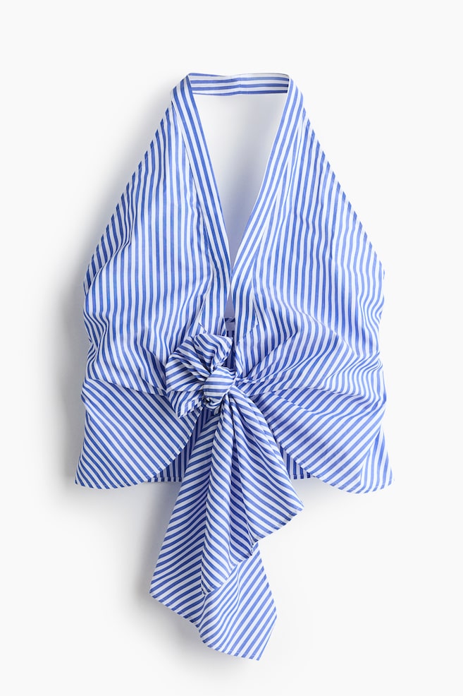 Knot-Detail Halterneck Top - Blue/striped - 1