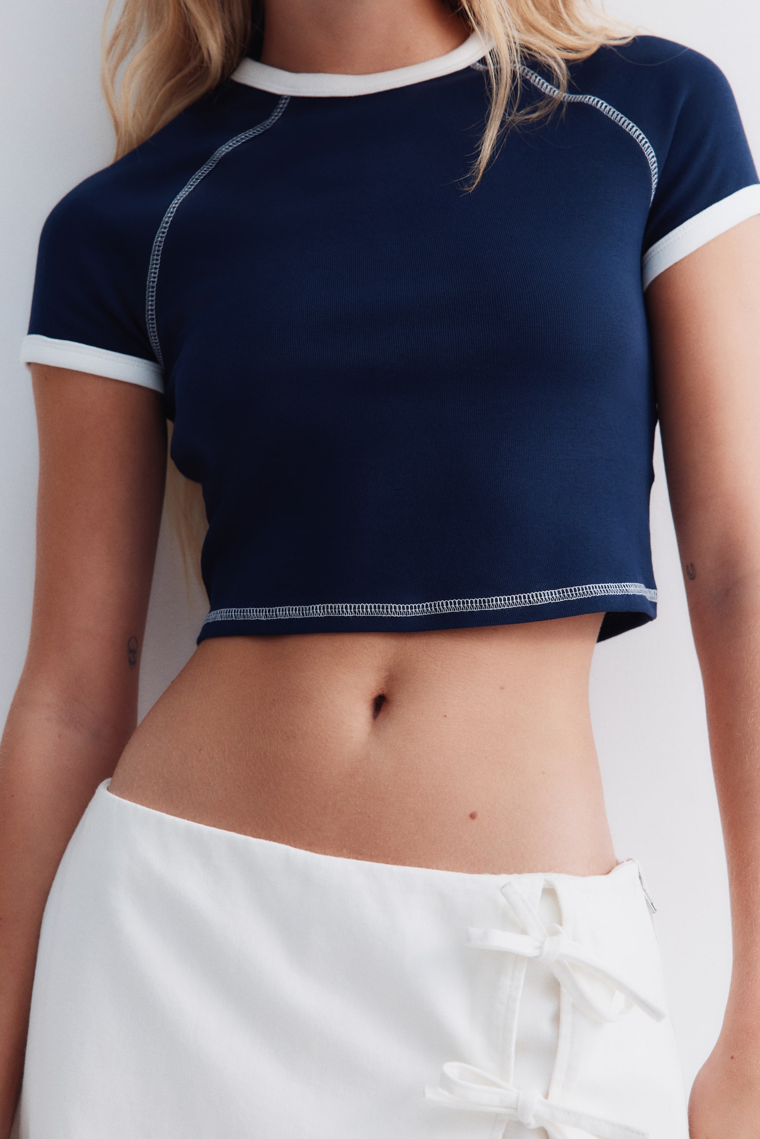 Cropped T-shirt - Navy blue/Light blue/White - 5