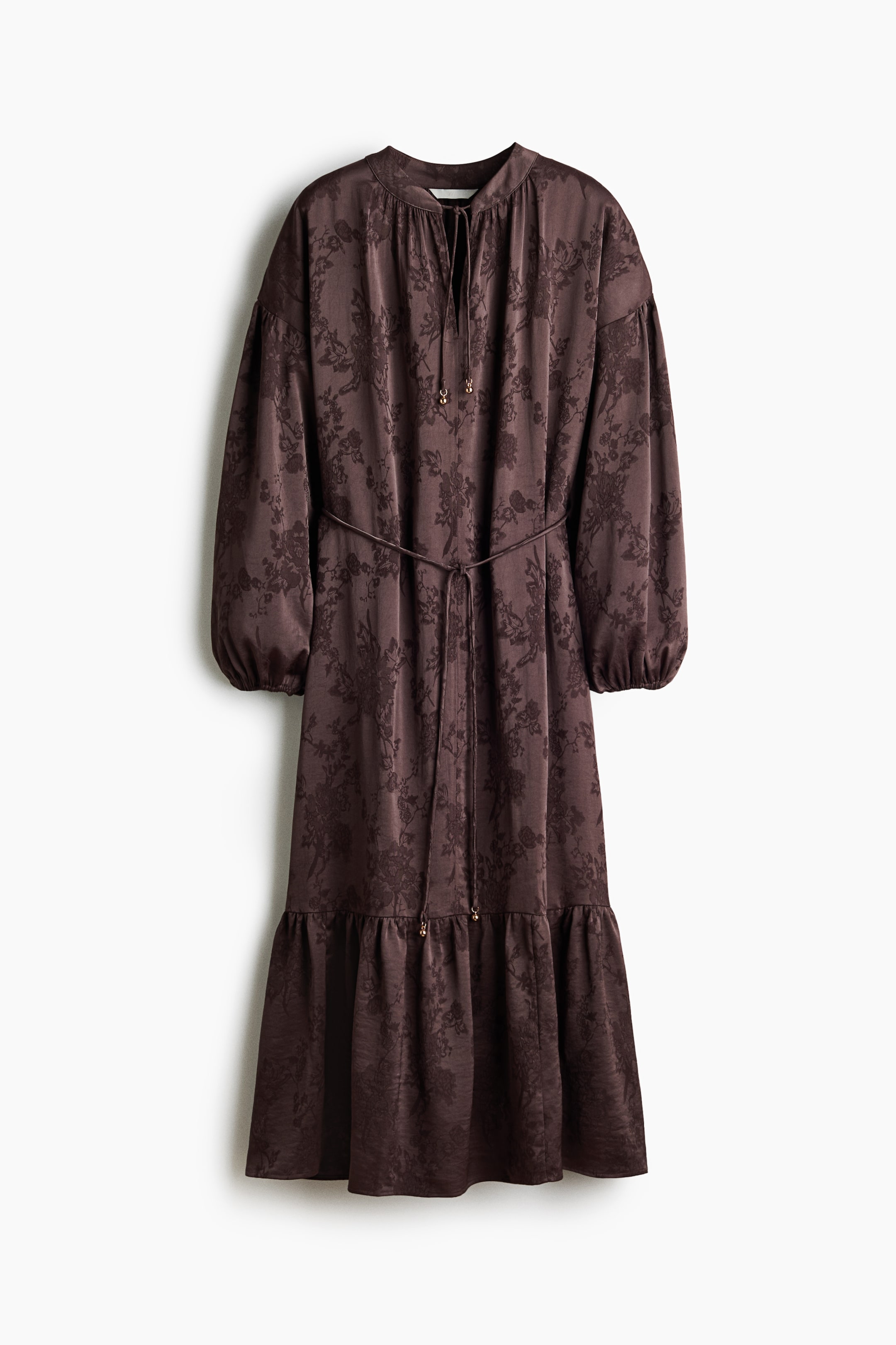 View larger image: Balloon-sleeved jacquard-weave dress - Dark mauve - Ladies | H&M 1
