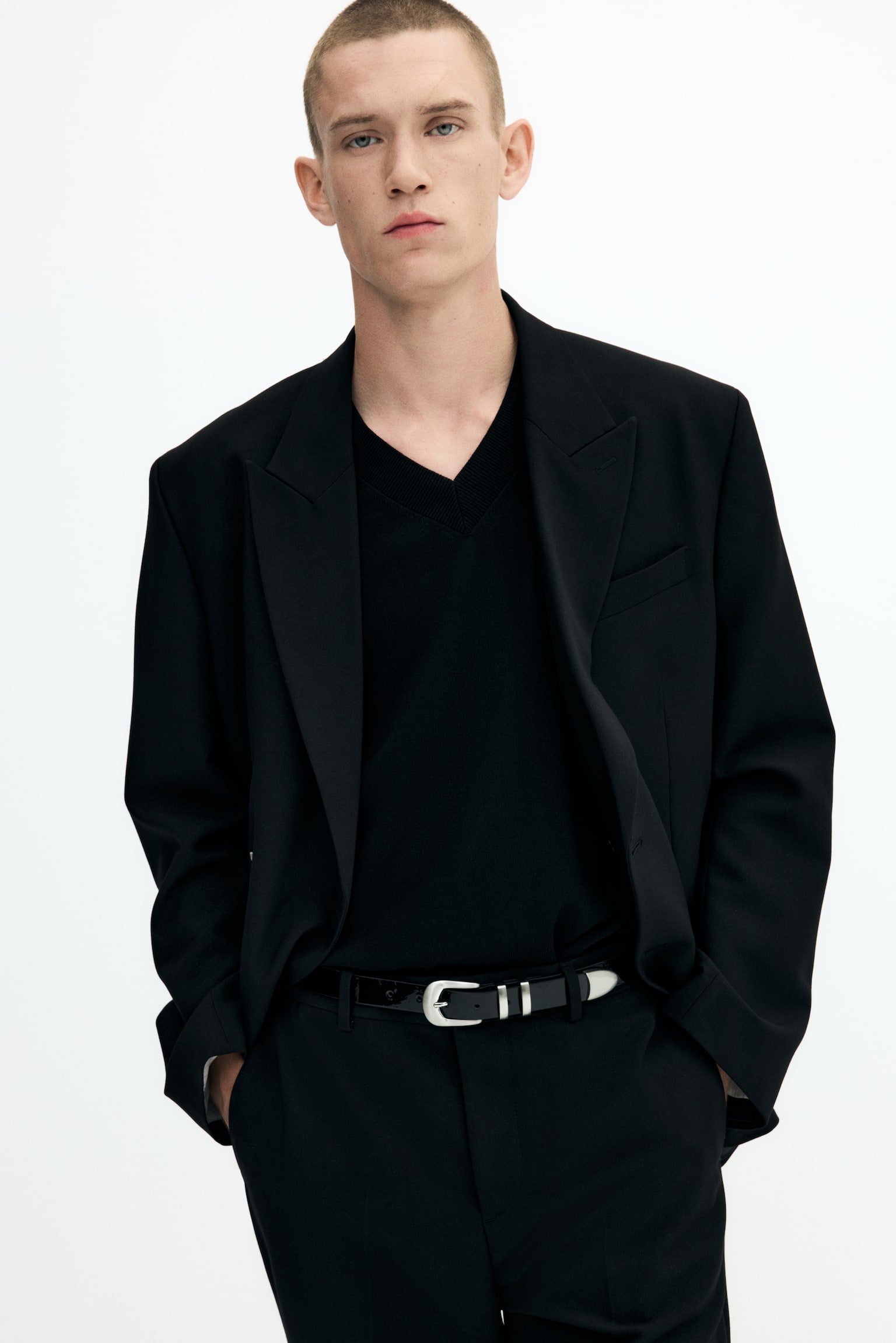 Relaxed Fit Double-breasted jacket - Black/Glittery - 3