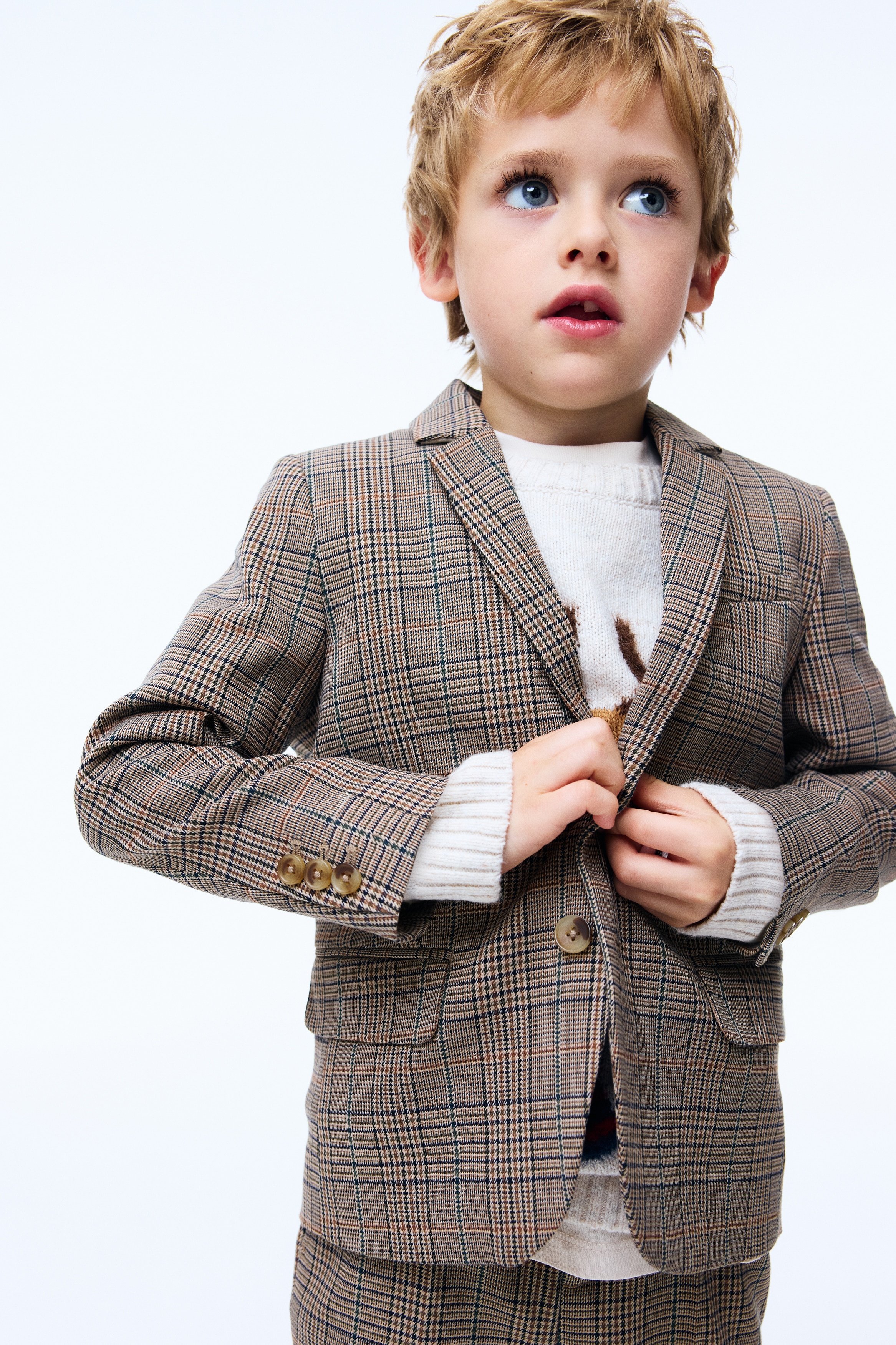 Pojke - Brun/Rutig Enkelknäppt kavaj - Size: 104 (3-4Y)  - H&M