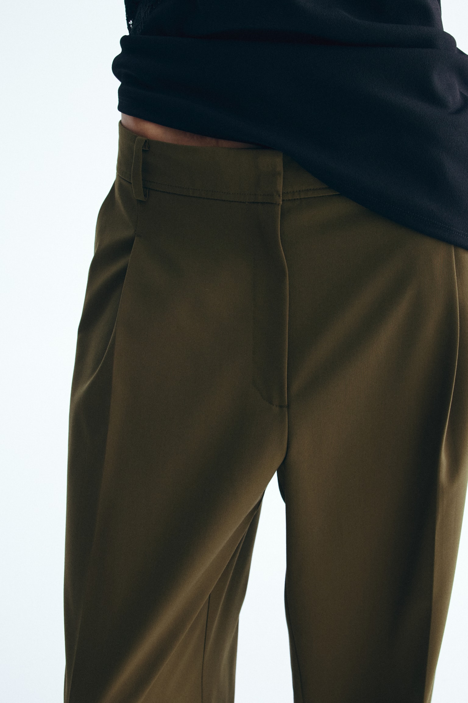 Szerokie spodnie - Ciemna zieleń khaki/Ciemnobrązowy/Czarny - 3