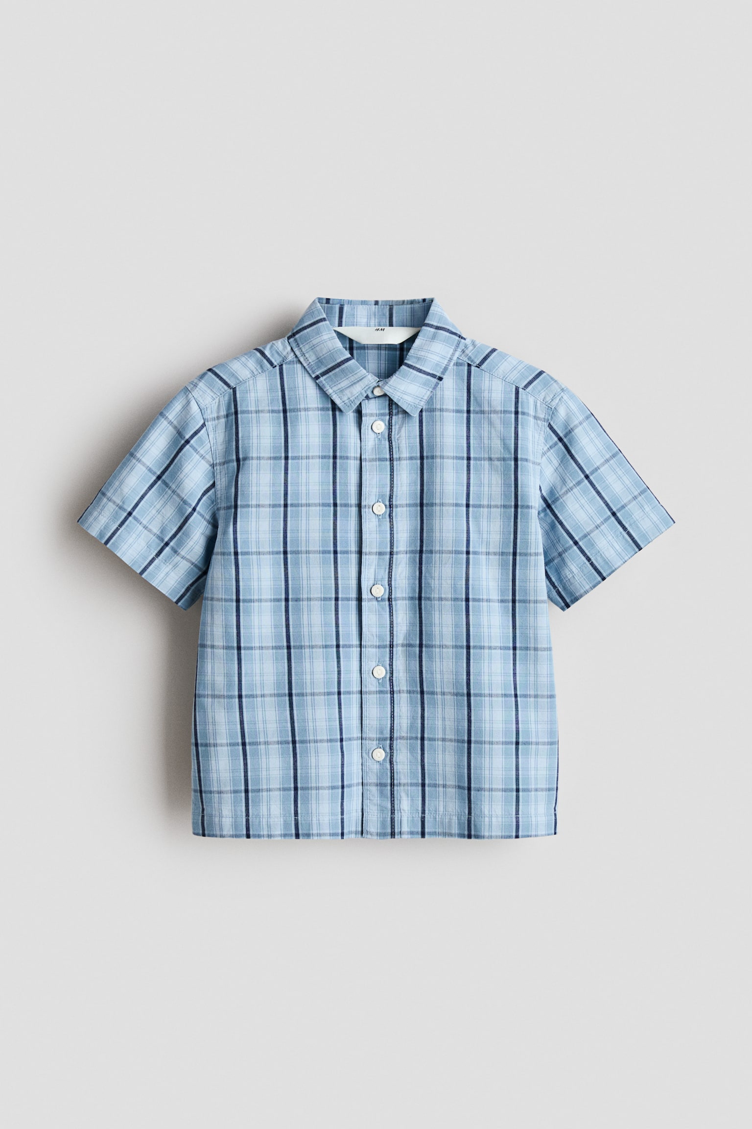 Short-sleeved cotton shirt - Blue/Checked/Green/Striped