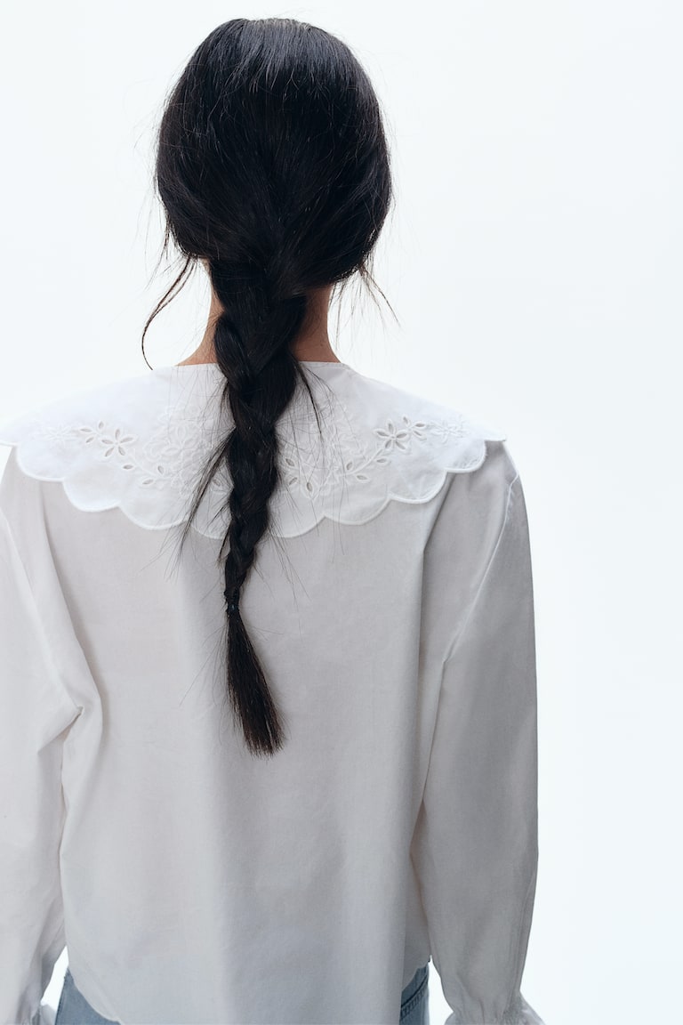 Embroidered Blouse with Peter Pan Collar - Main Image