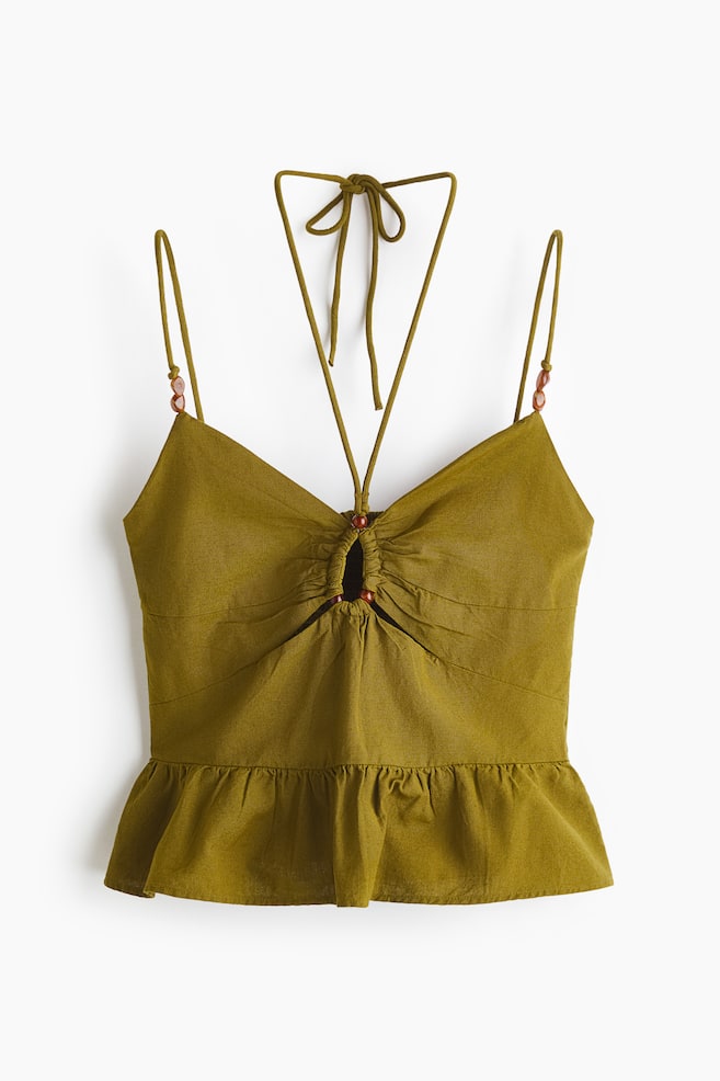 Linen-blend strappy top - Olive green - 1