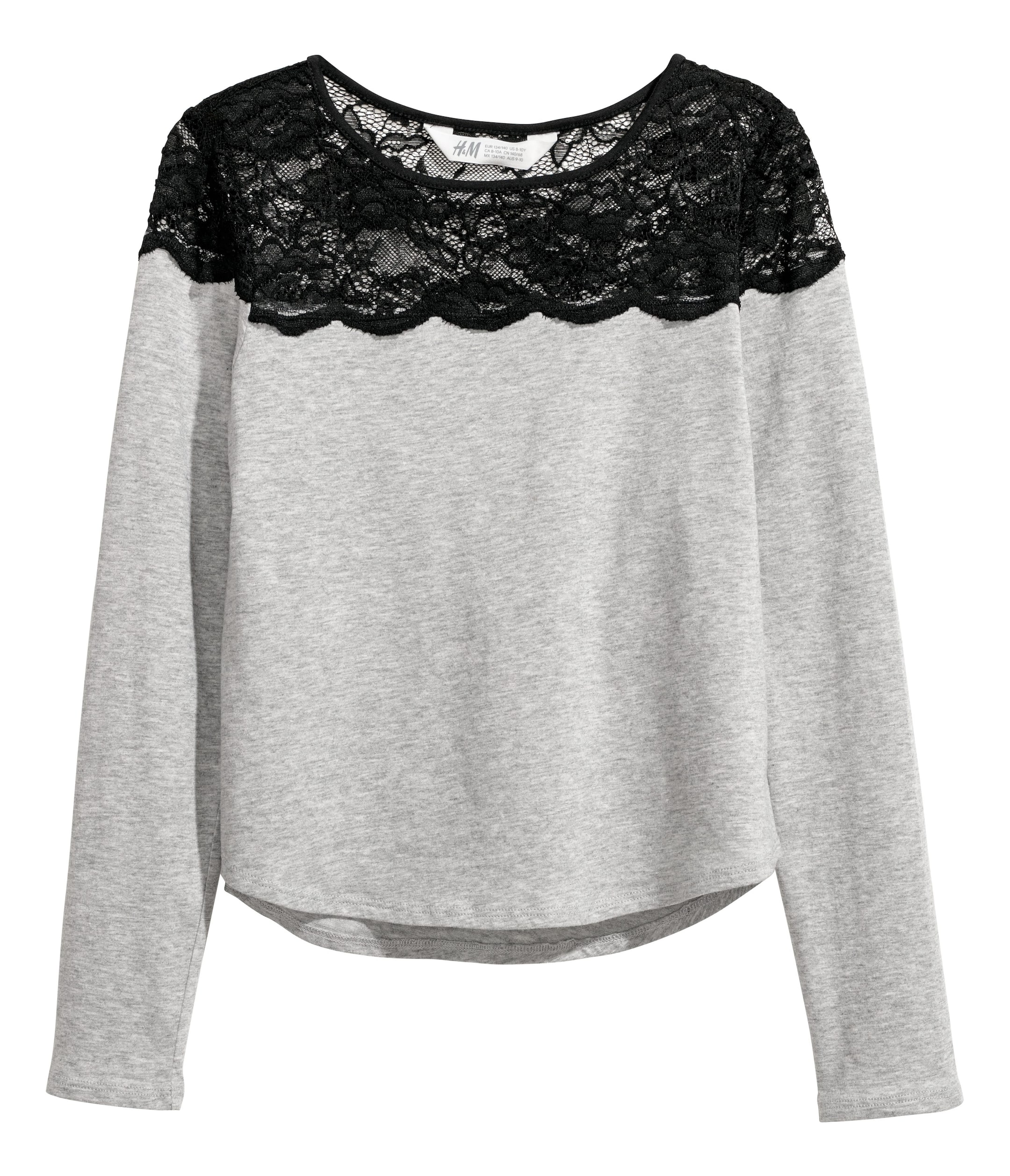 View larger image: Jersey top with a lace yoke - Grey marl - Kids | H&M GB 1
