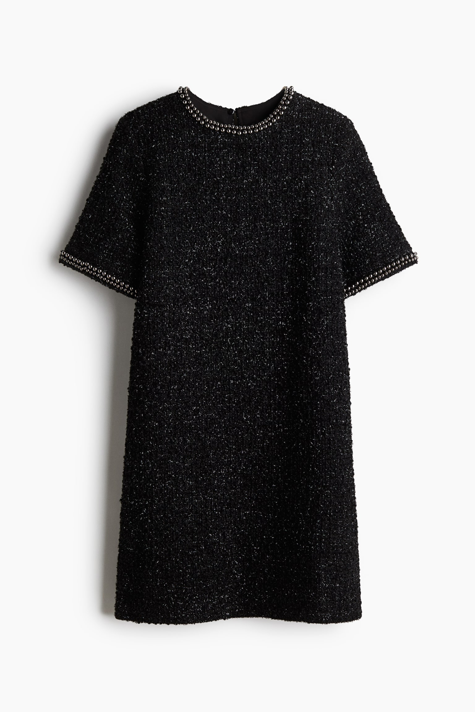 Robe en bouclette avec perles fantaisie - Noir/Crème - 2