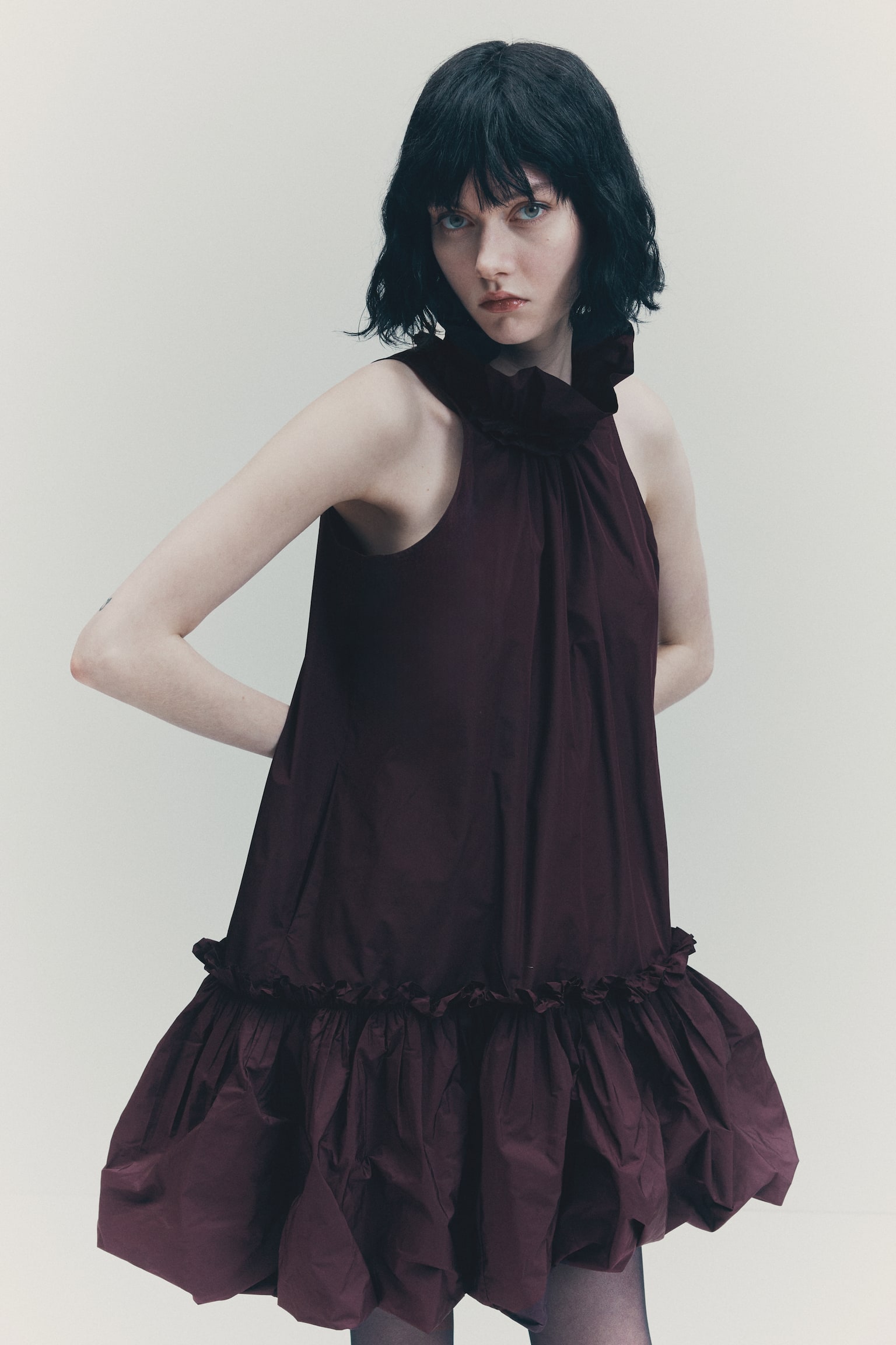 Frill-collar dress - Burgundy - 5
