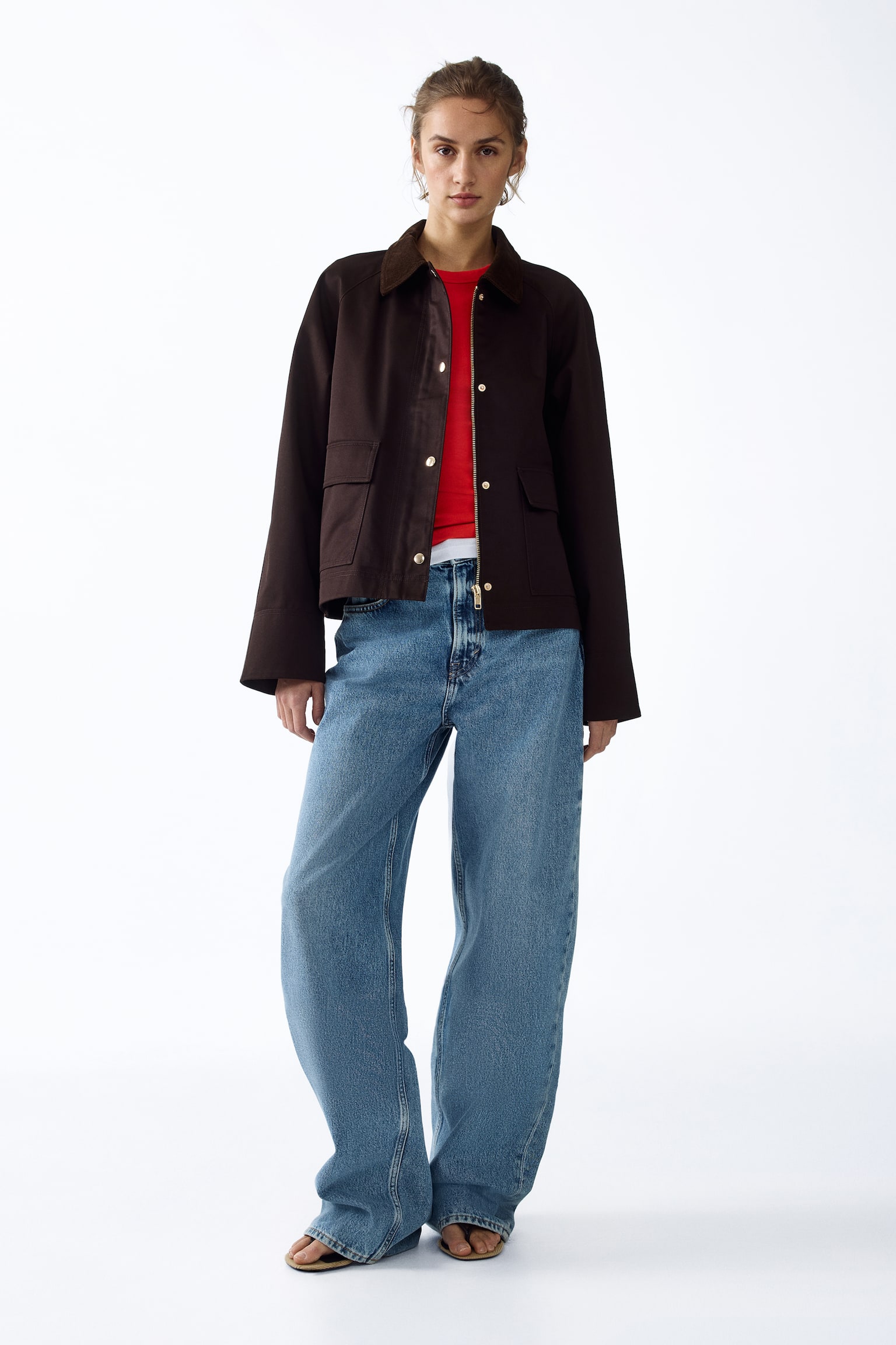 Corduroy-collar jacket - Dark brown/Dark khaki green/Navy blue - 4