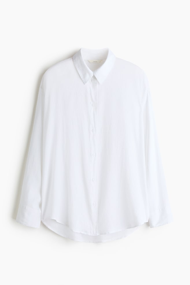Dolman-Sleeved Linen-Blend Shirt - White/Blue/striped - 1