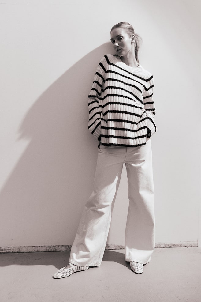 MAMA Rib-knit jumper - Cream/Black striped - 1