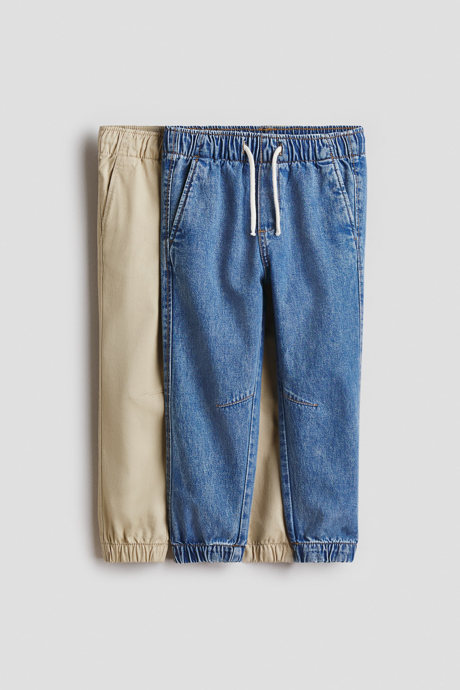 2-pack cotton joggers - Denim blue/Beige