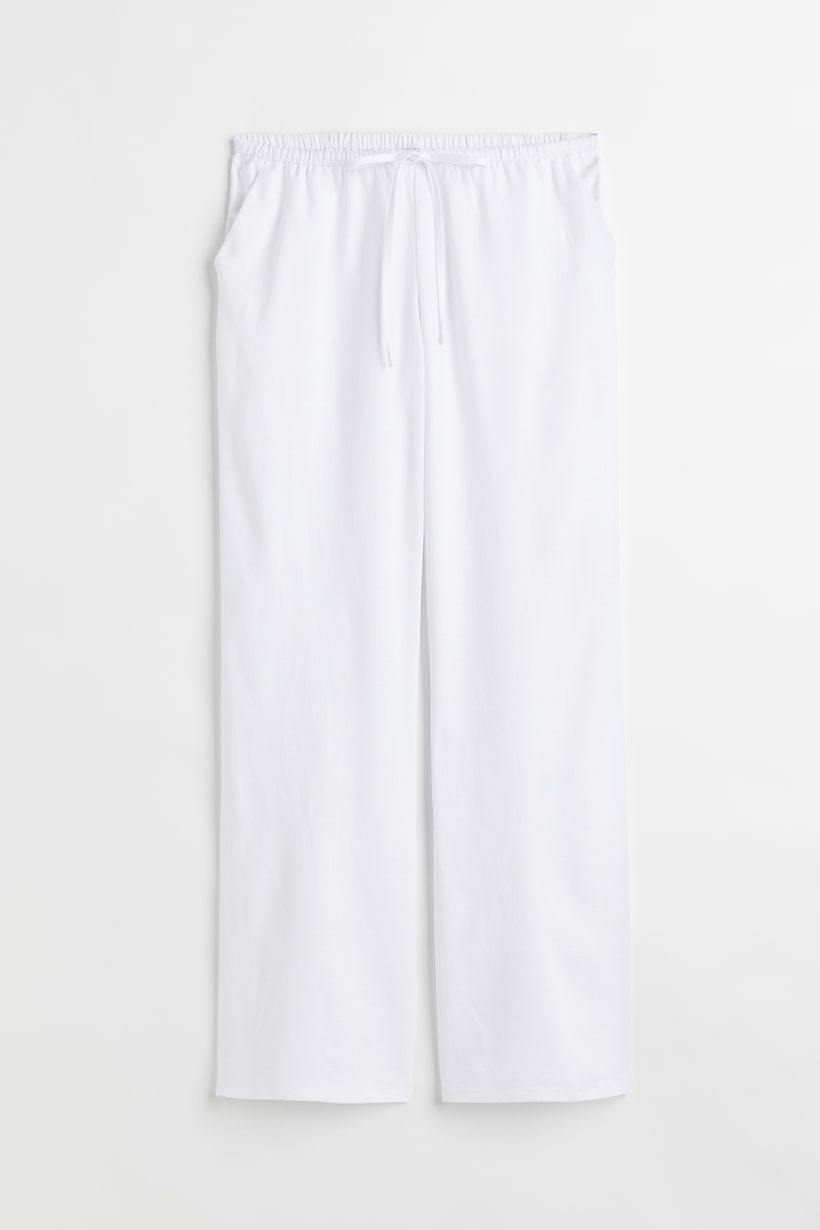 Linen-blend Pull-on Pants - Low waist - Long - White - Ladies | H&M US