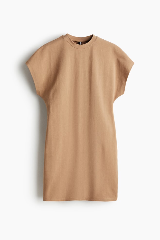 Short-sleeved jersey dress - Beige/Grey - 1
