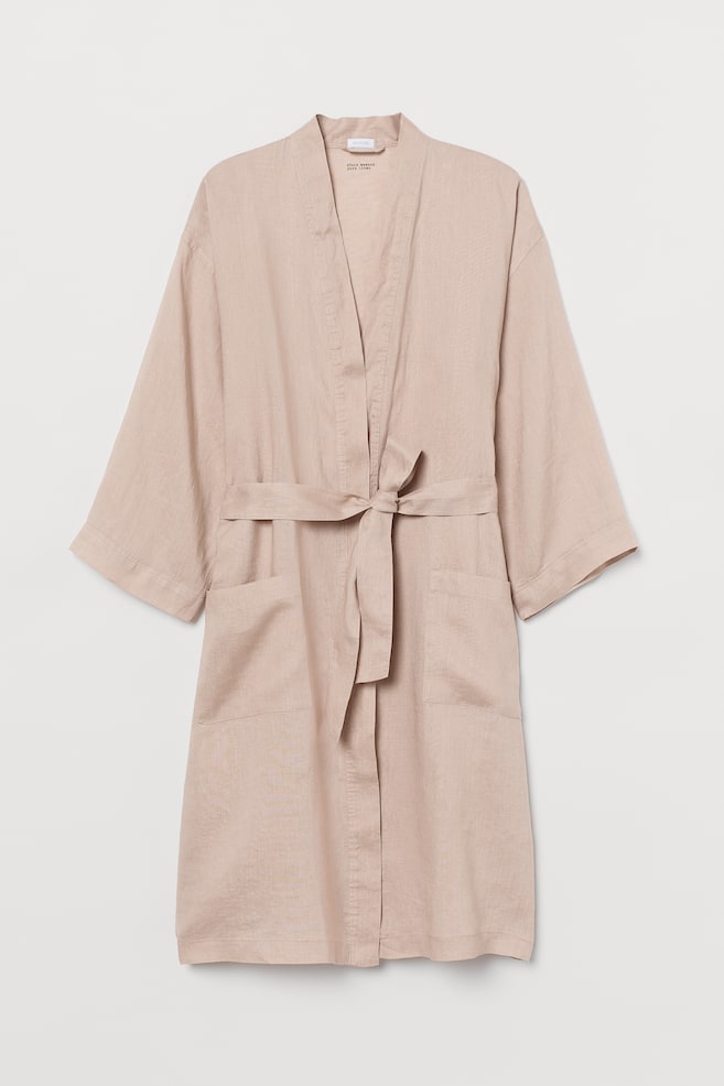 Washed linen dressing gown - Powder beige/White/Light grey/Grey/dc/dc/dc/dc/dc - 1