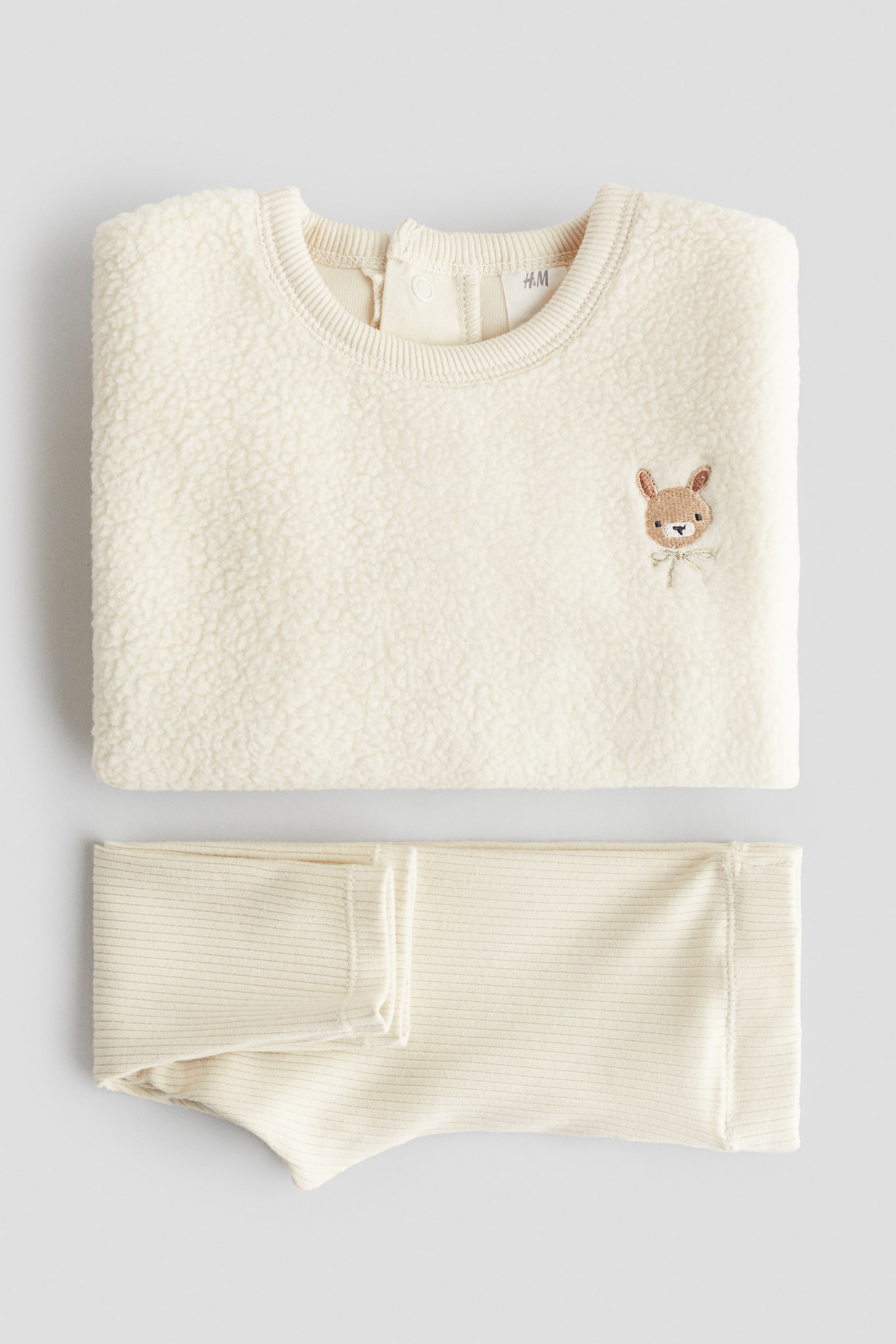 Детские комплекты H&M 2-Piece Teddy Fleece and Jersey Set, цвет: Светлый бежевый — фото 2