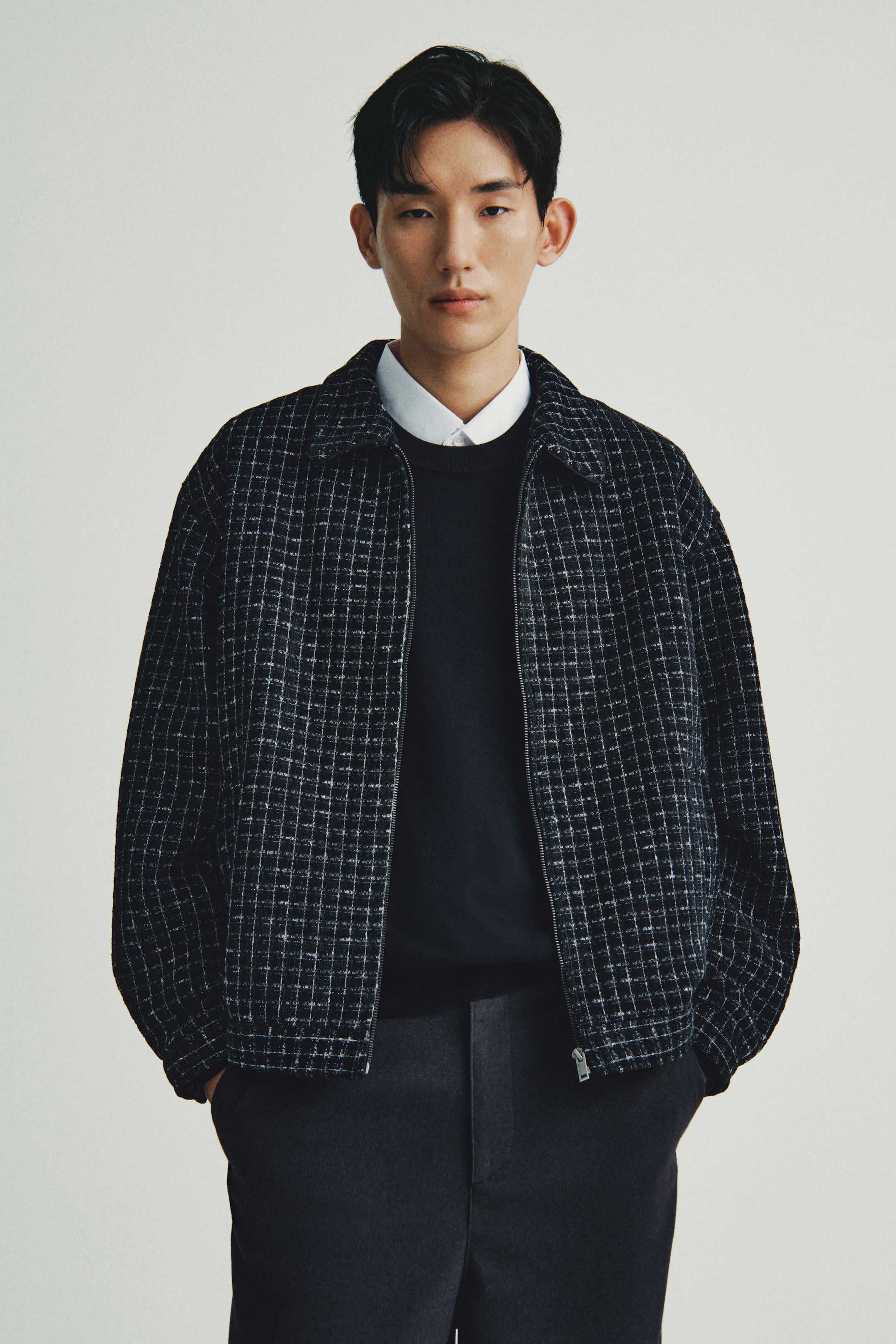 이미지 확대 보기: 해링턴 스타일 재킷 - 블랙/체크 - Men | H&M KR 1