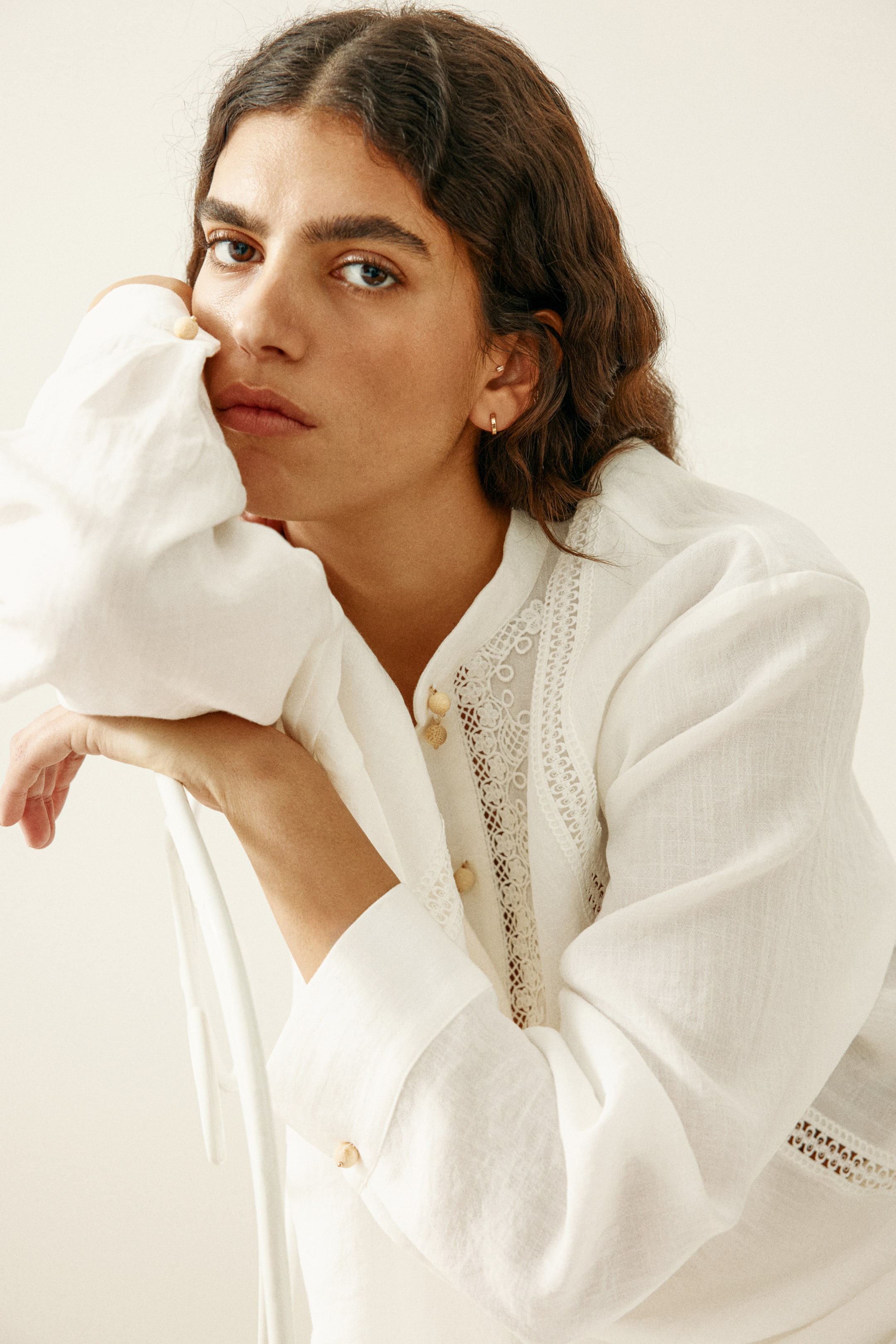 View larger image: Lace-trimmed blouse - White - Ladies | H&M 1