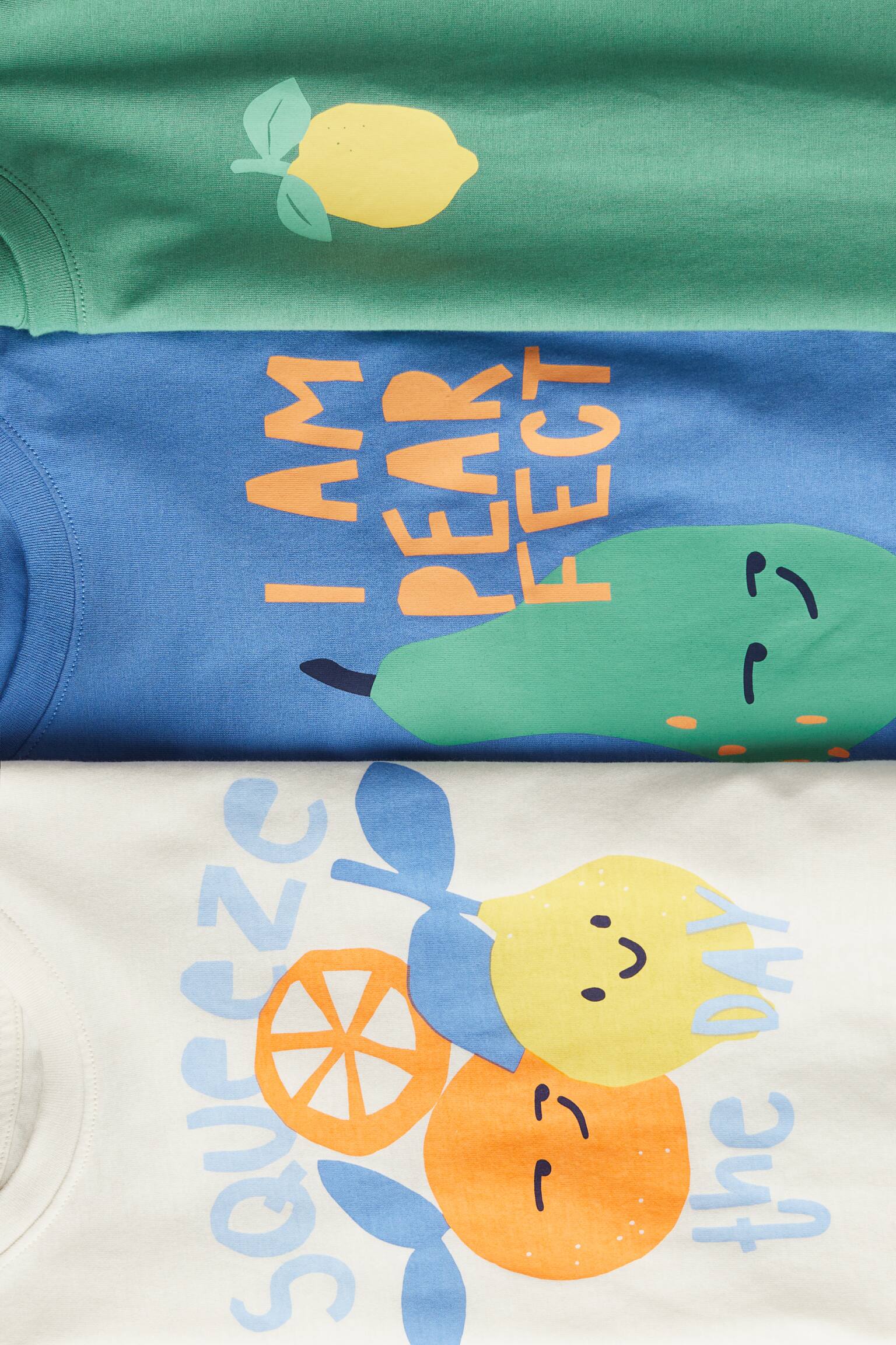 3-pack Print Tees - White/Squeeze The Day/Sage green/Stripe/Yellow/Always Be Kind/Dark blue/Dinosaurs - 3