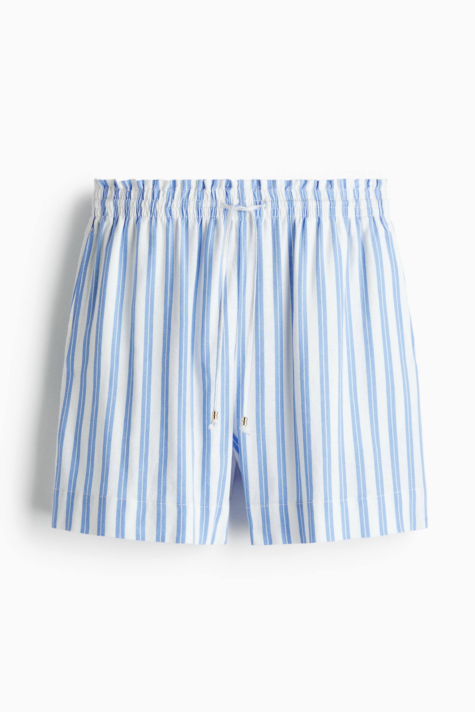 Linen-Blend Drawstring Shorts - White/blue striped/Black/Beige/White/navy blue striped - 1