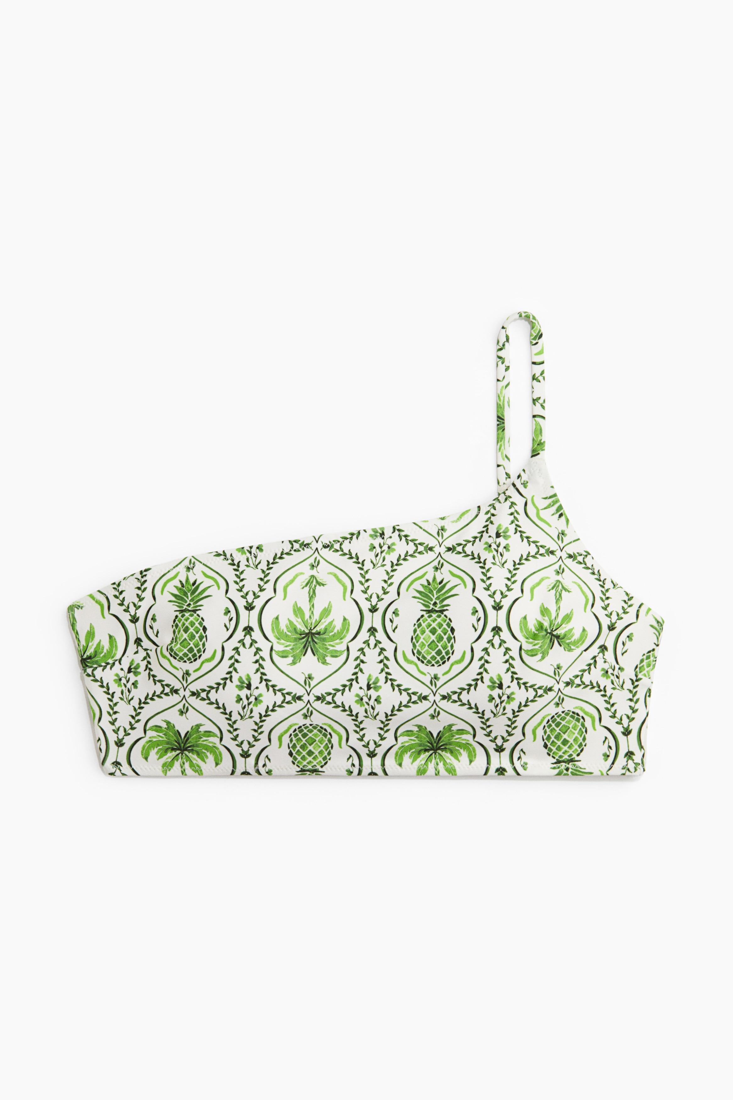 Top de bikini de un hombro con relleno - Blanco/Diseño verde/Blanco/Estampado rojo