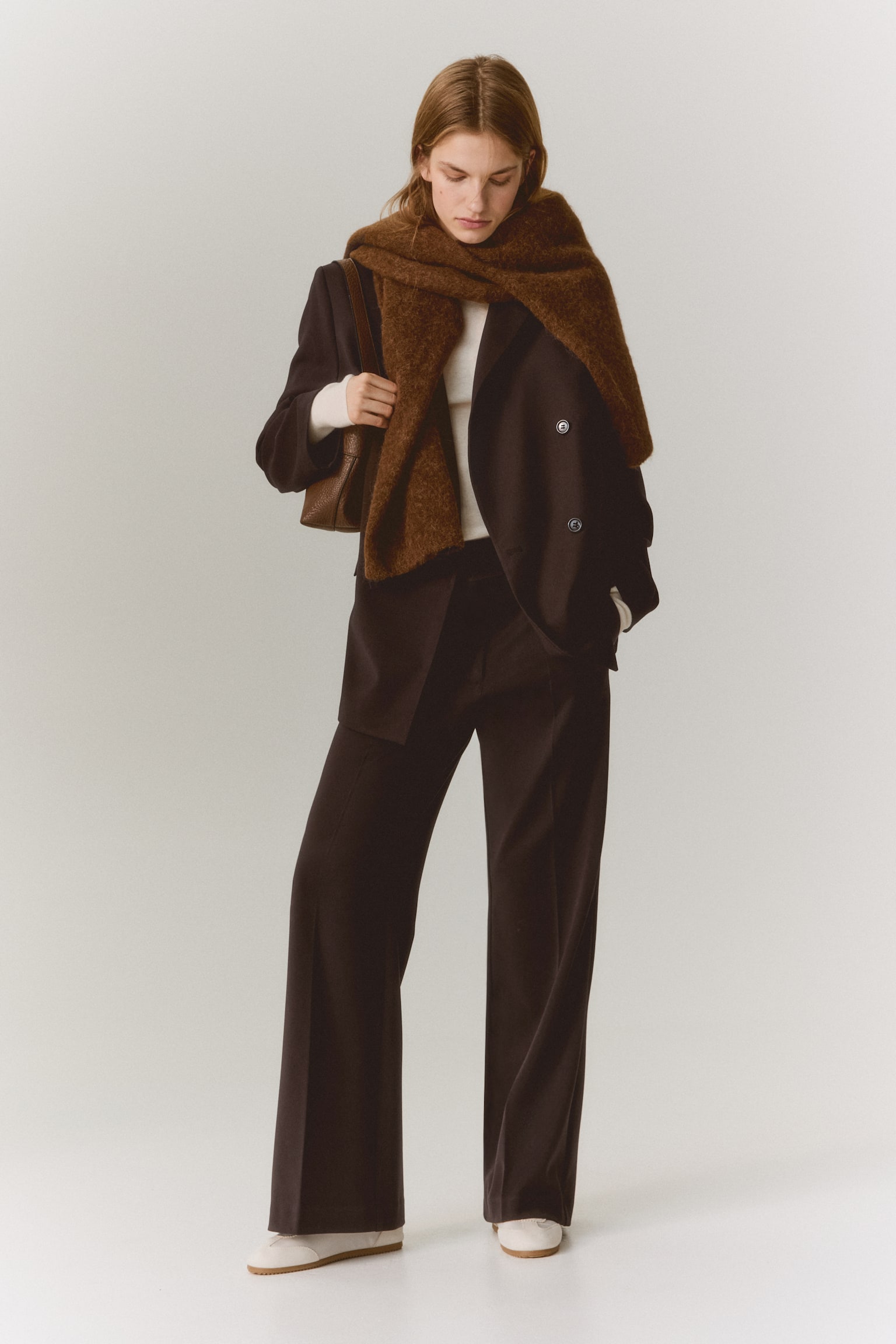 Bootcut-bukser i twill - Mørkebrun/Sort - 8