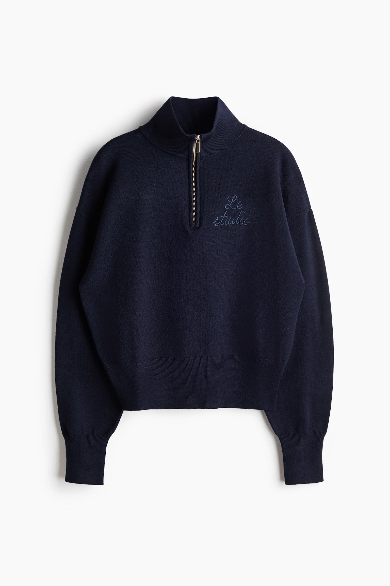 Pull en maille fine avec col zippé - Bleu marine/Le Studio