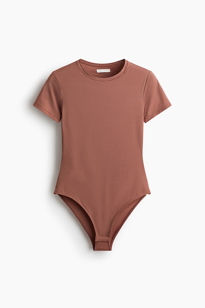 Short-sleeved microfibre body - Dark dusty pink/Dark brown - 1