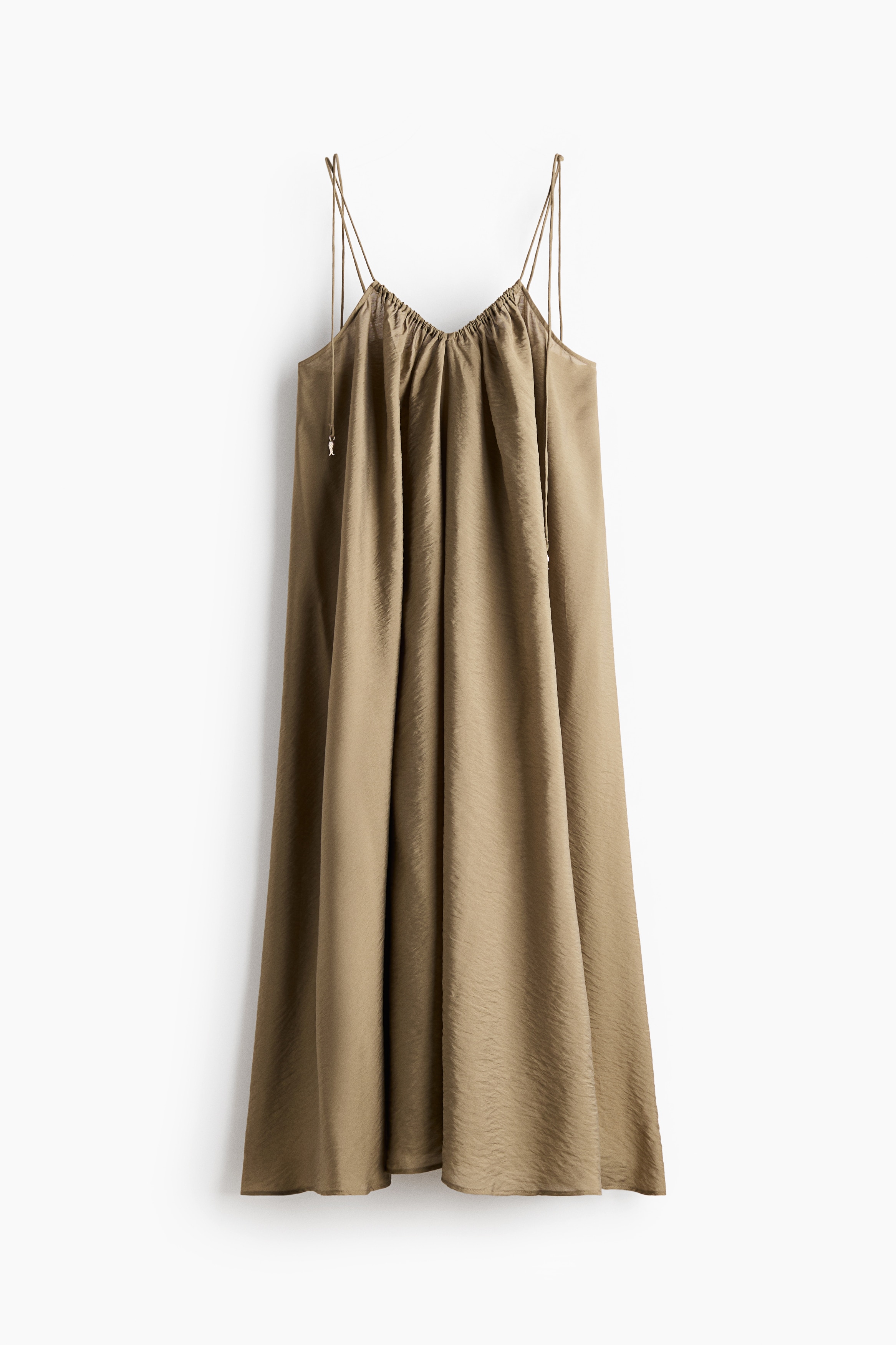 Tie-strap dress - Khaki green/Cream/Striped