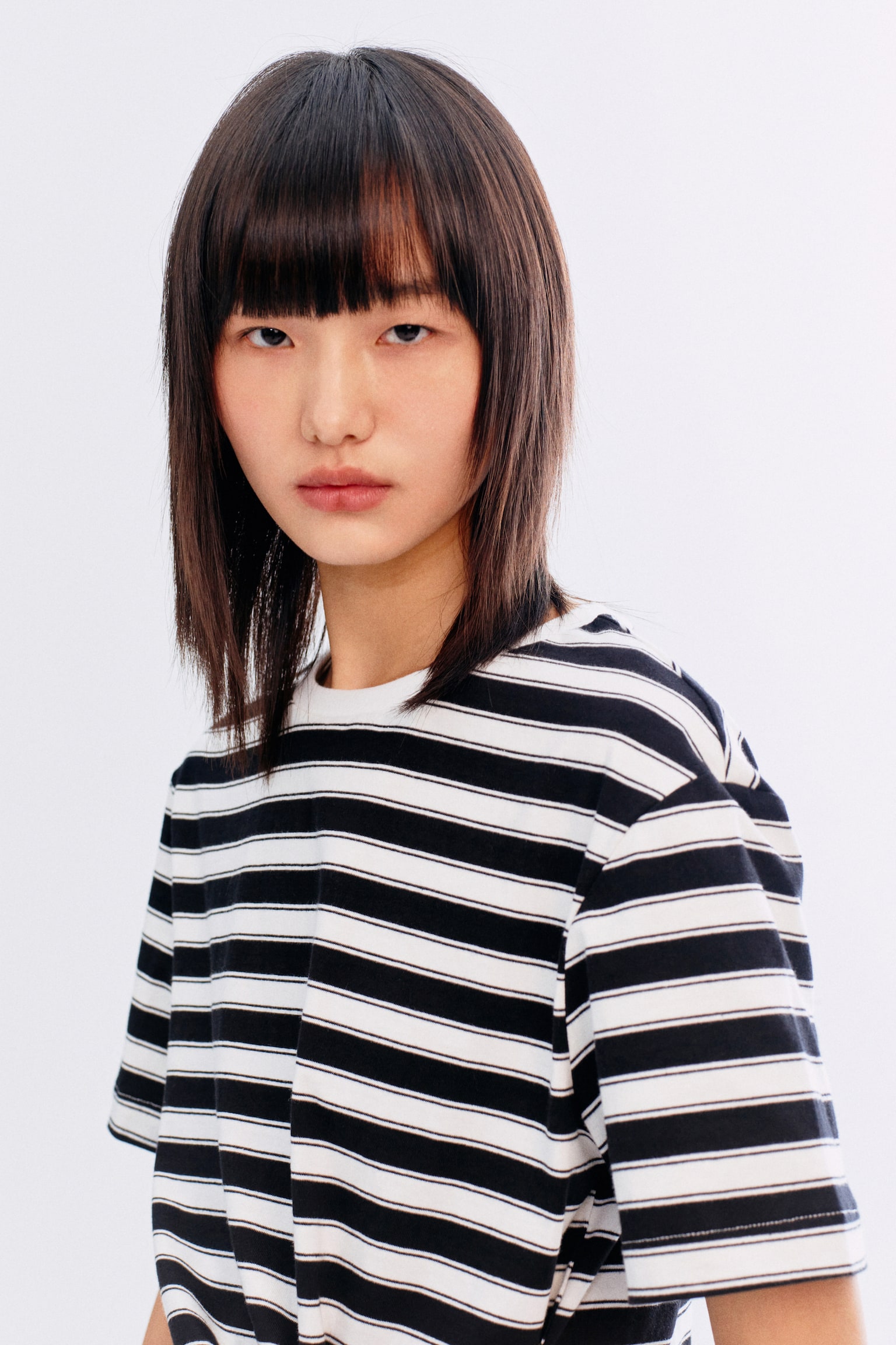 Tie-Detail T-Shirt - White/black striped/White/Gray melange - 5