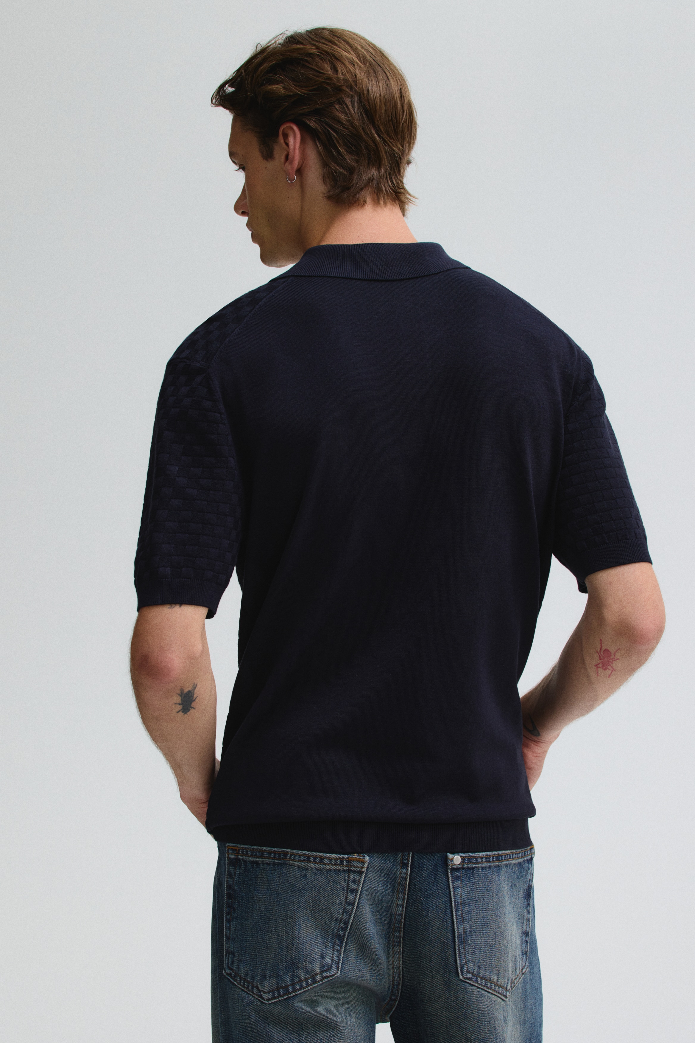 Slim-Fit Textured-Knit Polo Shirt by H&M
