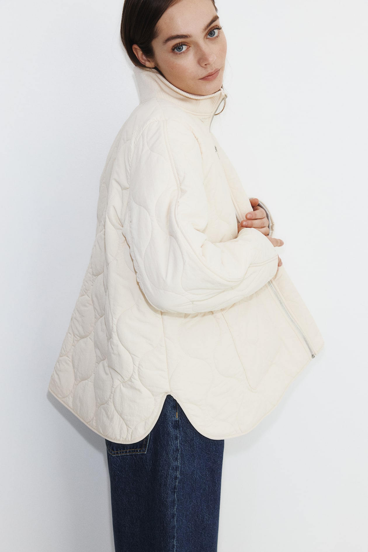 Oversized quilted jacket Light beige Ladies H&M GB